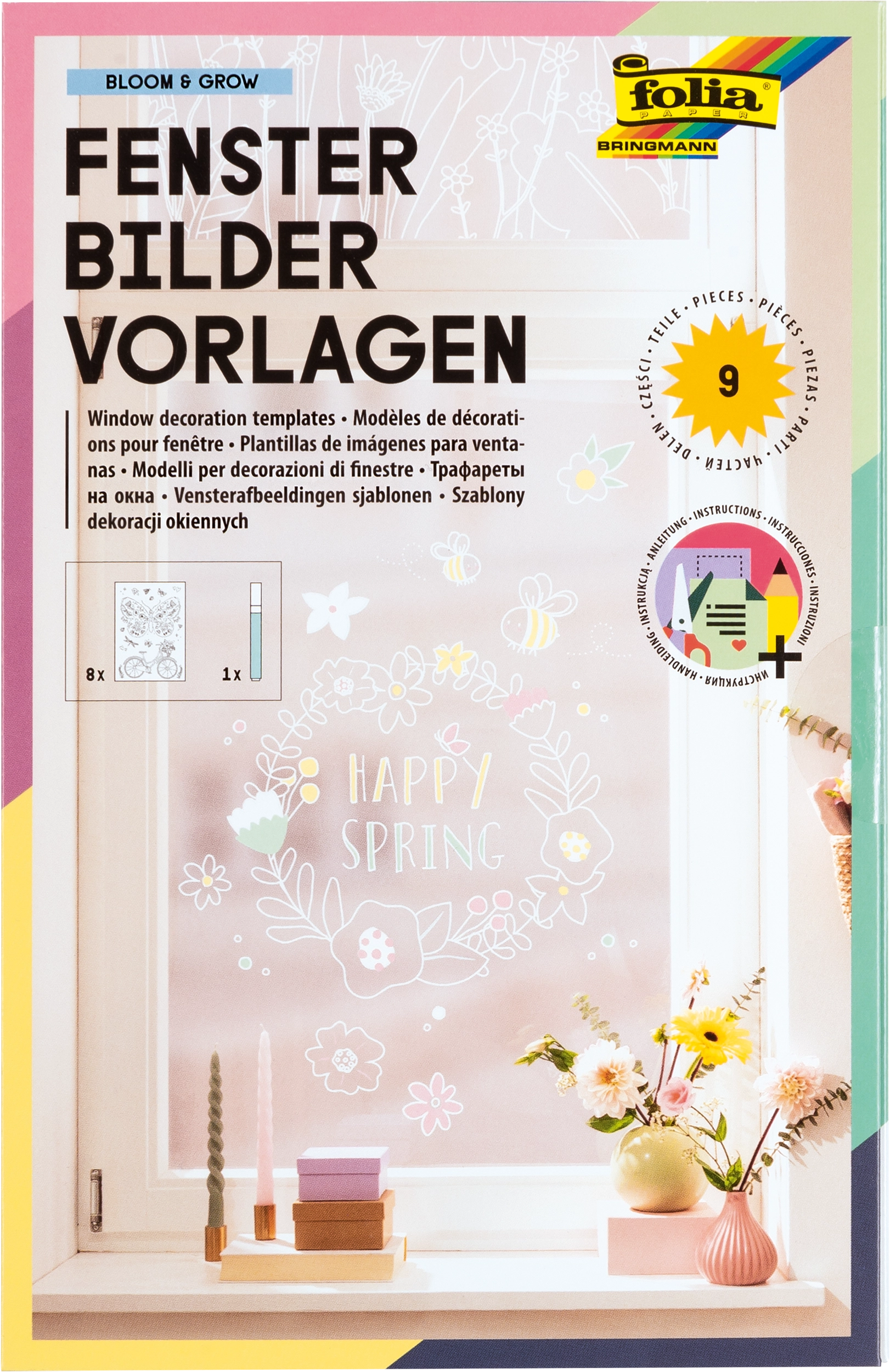 Fensterbilder Vorlagen, Bloom & Grow, 52 x 73 cm, 9 Teile