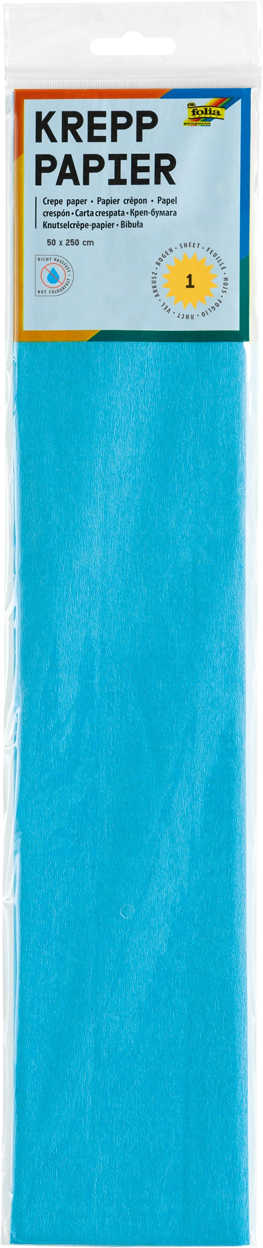 Crepe Paper, Light Blue, 50 x 250 cm, 32 g/m², 10 folded sheets