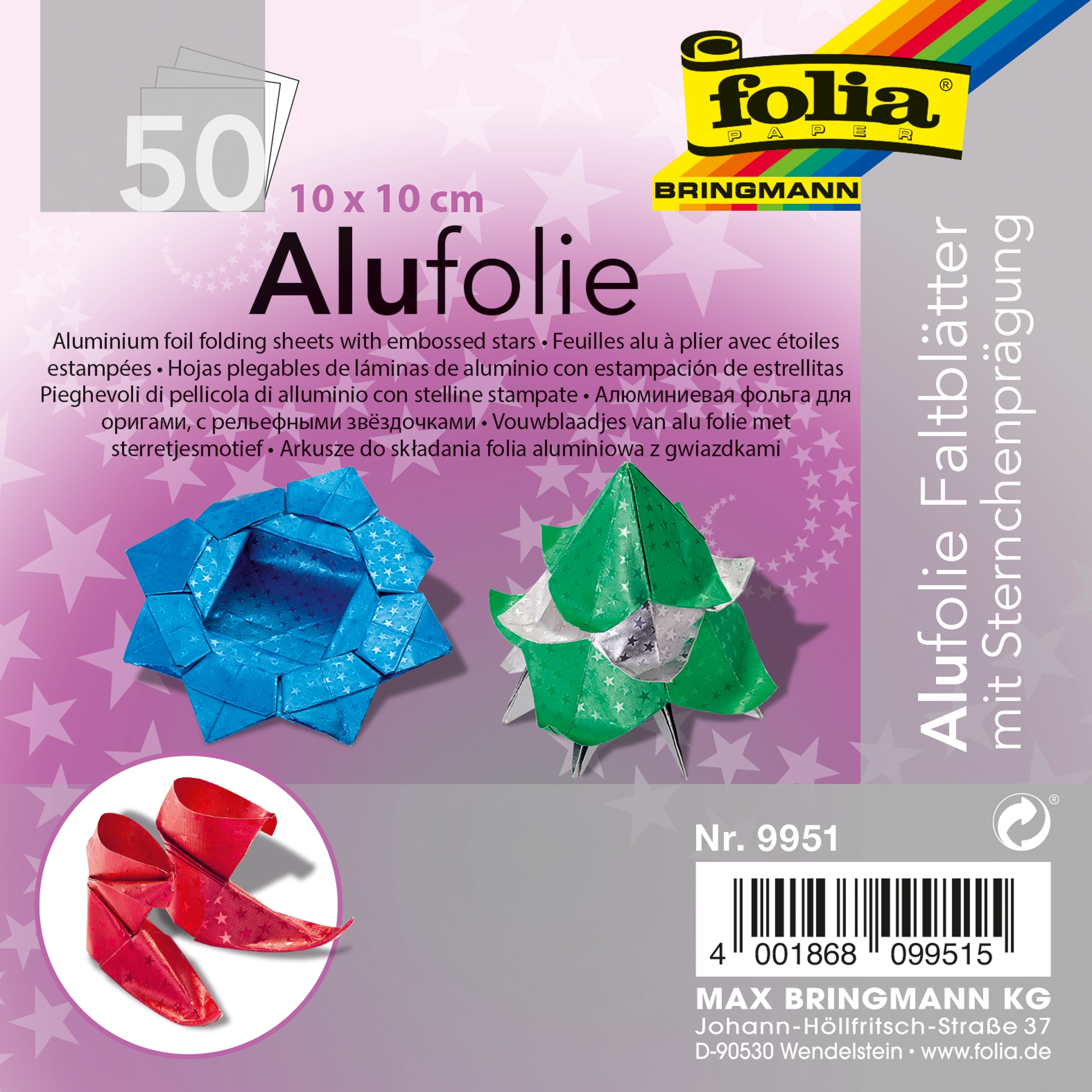 Origami Alufolie, Basic Mix, mit Sternchen, 10 x 10 cm, 50 Blatt, 1 Pack