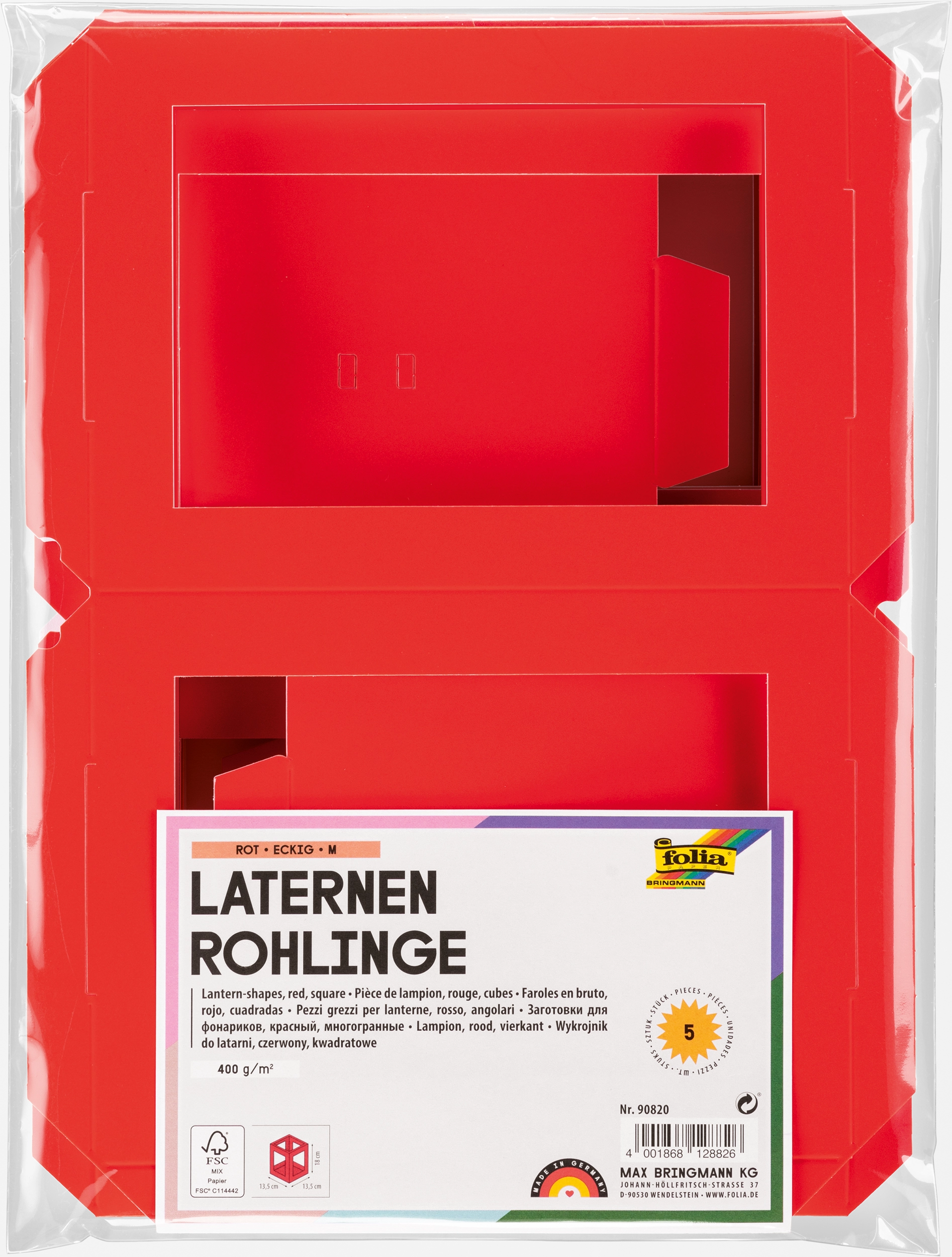 Laternen-Rohlinge, Eckig, Rot, M, 400 g/m², 5 Stück