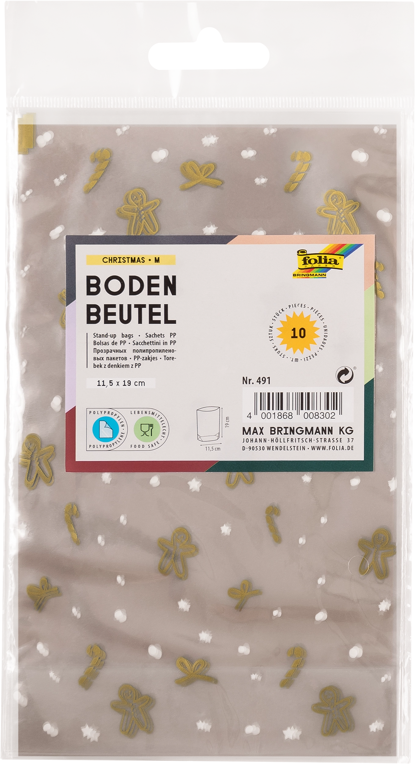 PP-Bodenbeutel, Christmas, M, 11,5 x 19,0 cm, 10 Stück