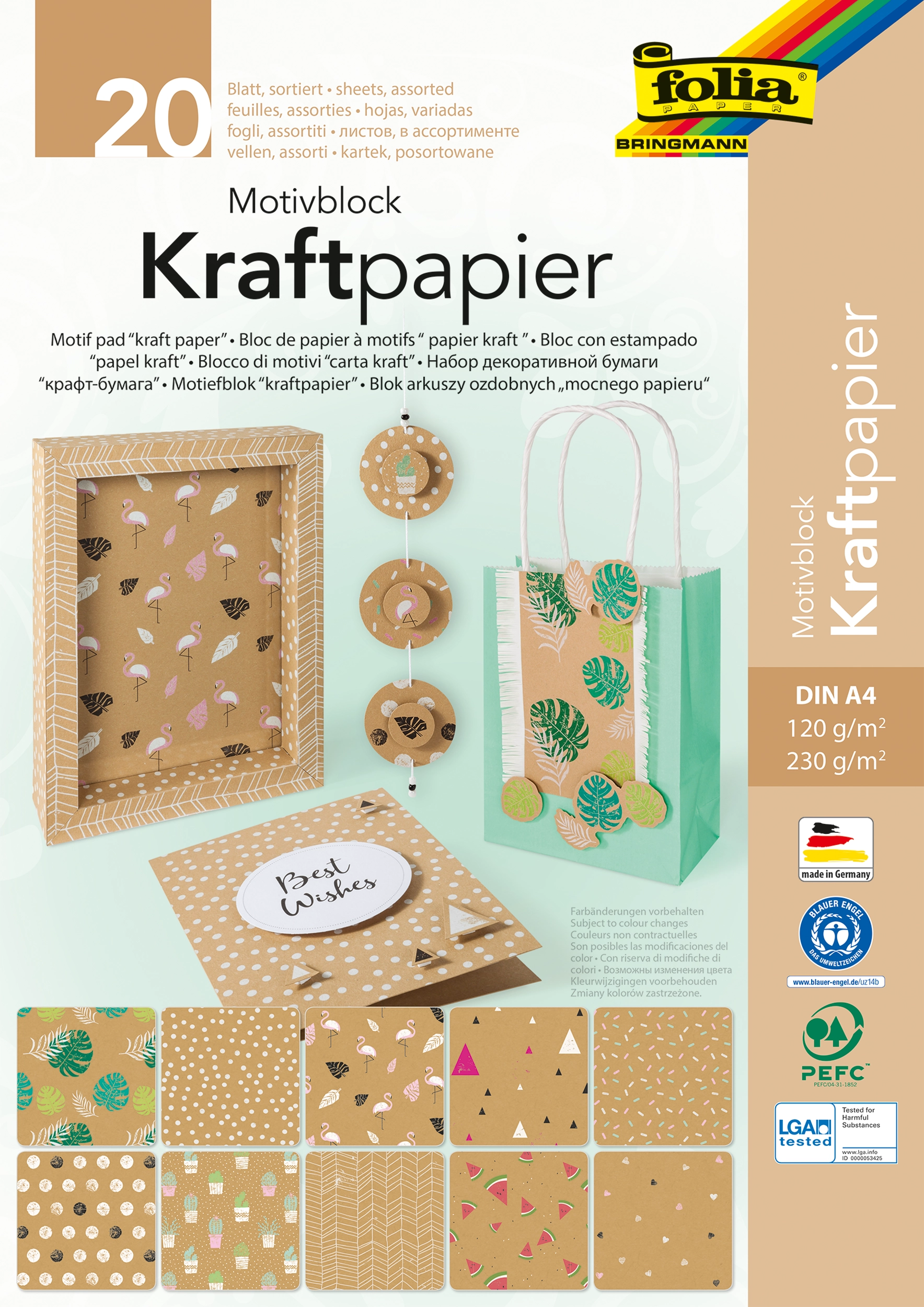 Motif Pad, Kraft Paper, DIN A4, 120 g/m², 230 g/m², 20 sheets