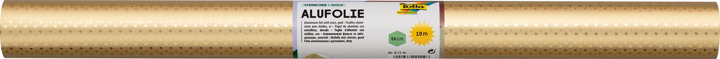 Aluminium Foil Double-Sided With Stars, Gold / Gold , with Stars, 50 cm x 10 m, 1 roll