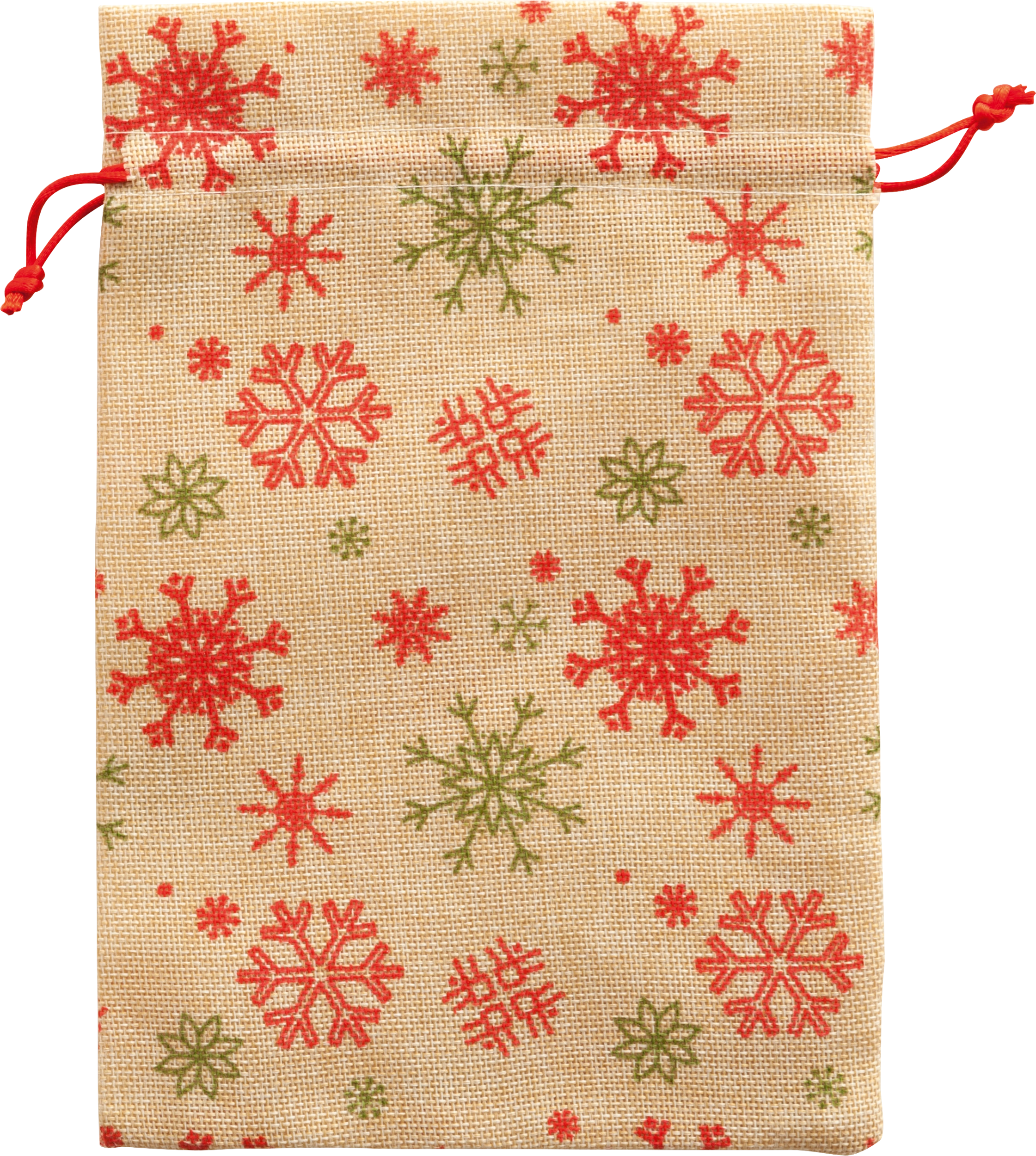 Beutel in Juteoptik, Schneeflocken, Natur, 17 x 25 cm, 1 Stück