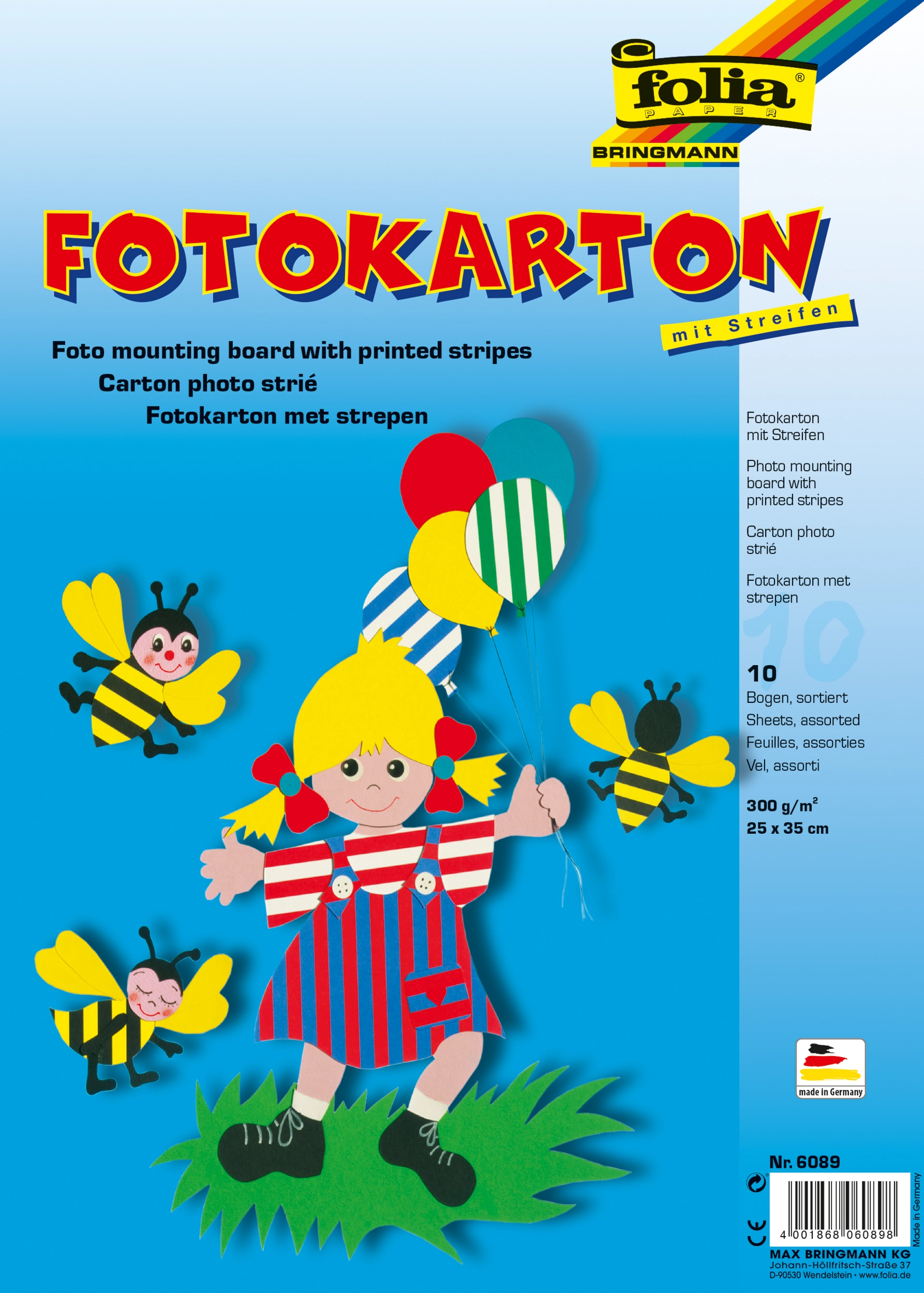 Motivkarton, Streifen , 25 x 35 cm, 300 g/m², 10 Blatt