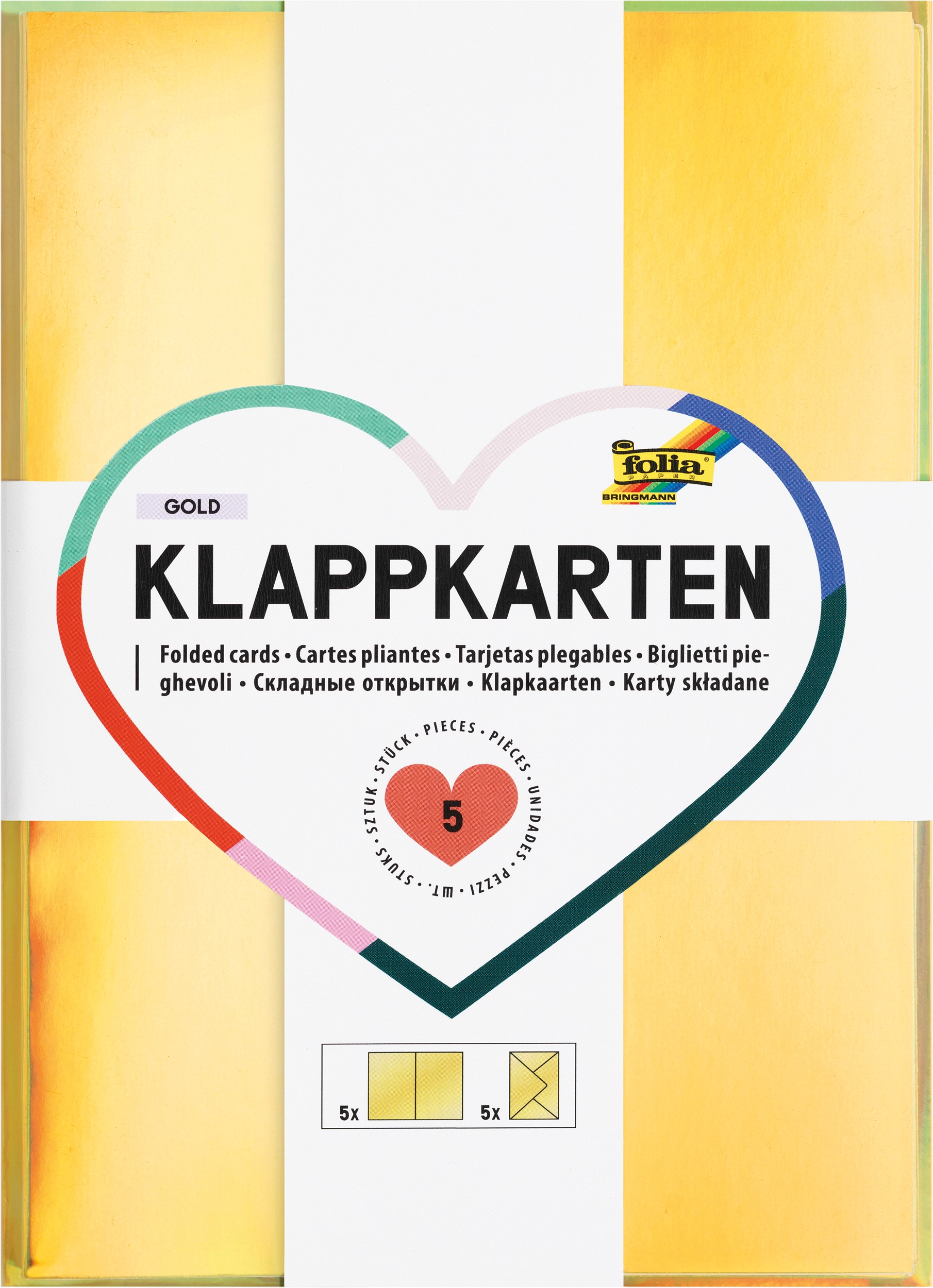 Klappkarten, Gold, 10,5 x 14,8 cm, 160 g/m², 220-250 g/m² 
, 5 Stück