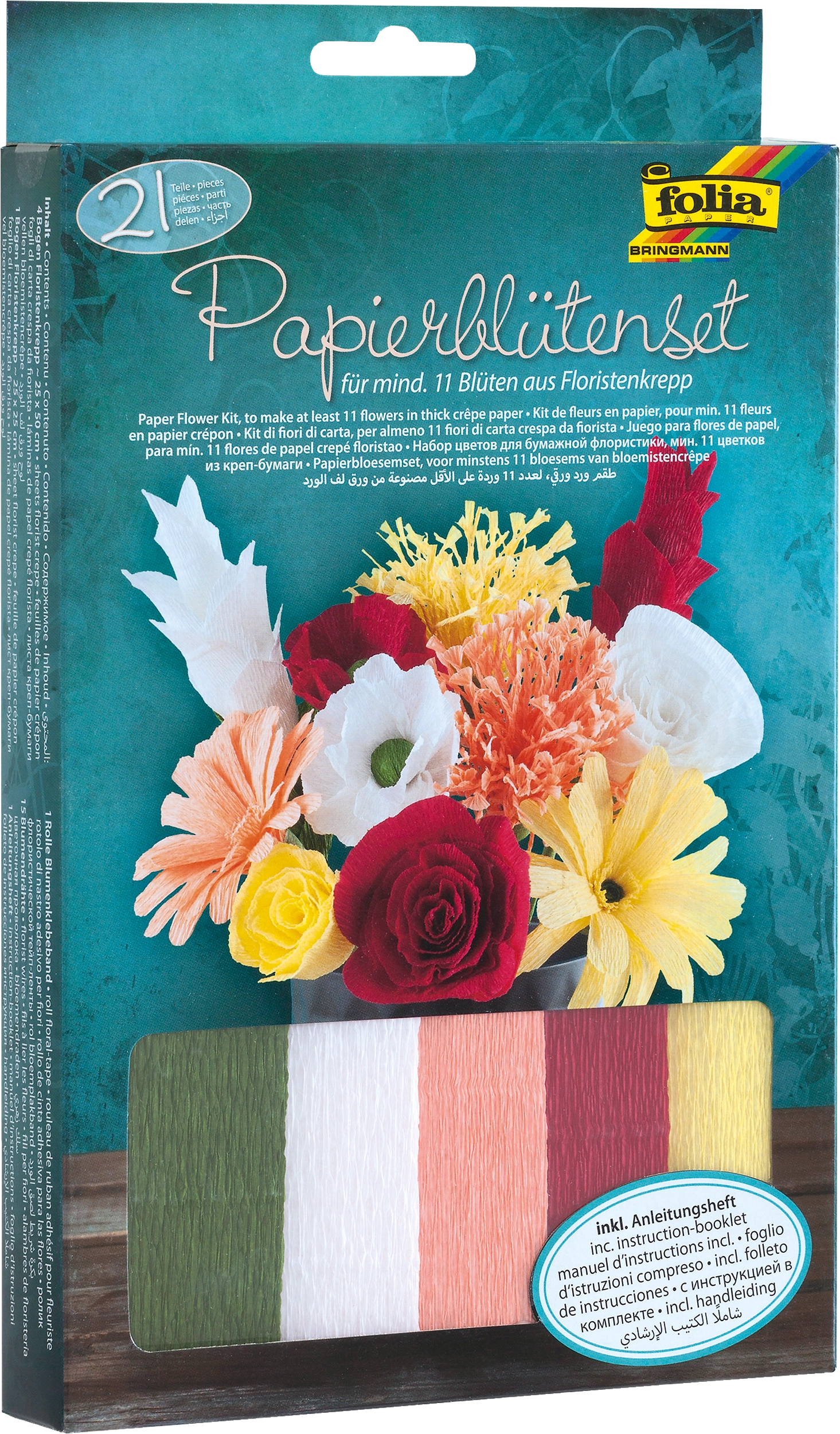 Papierblütenset , Für 11 Blüten, 21 Teile