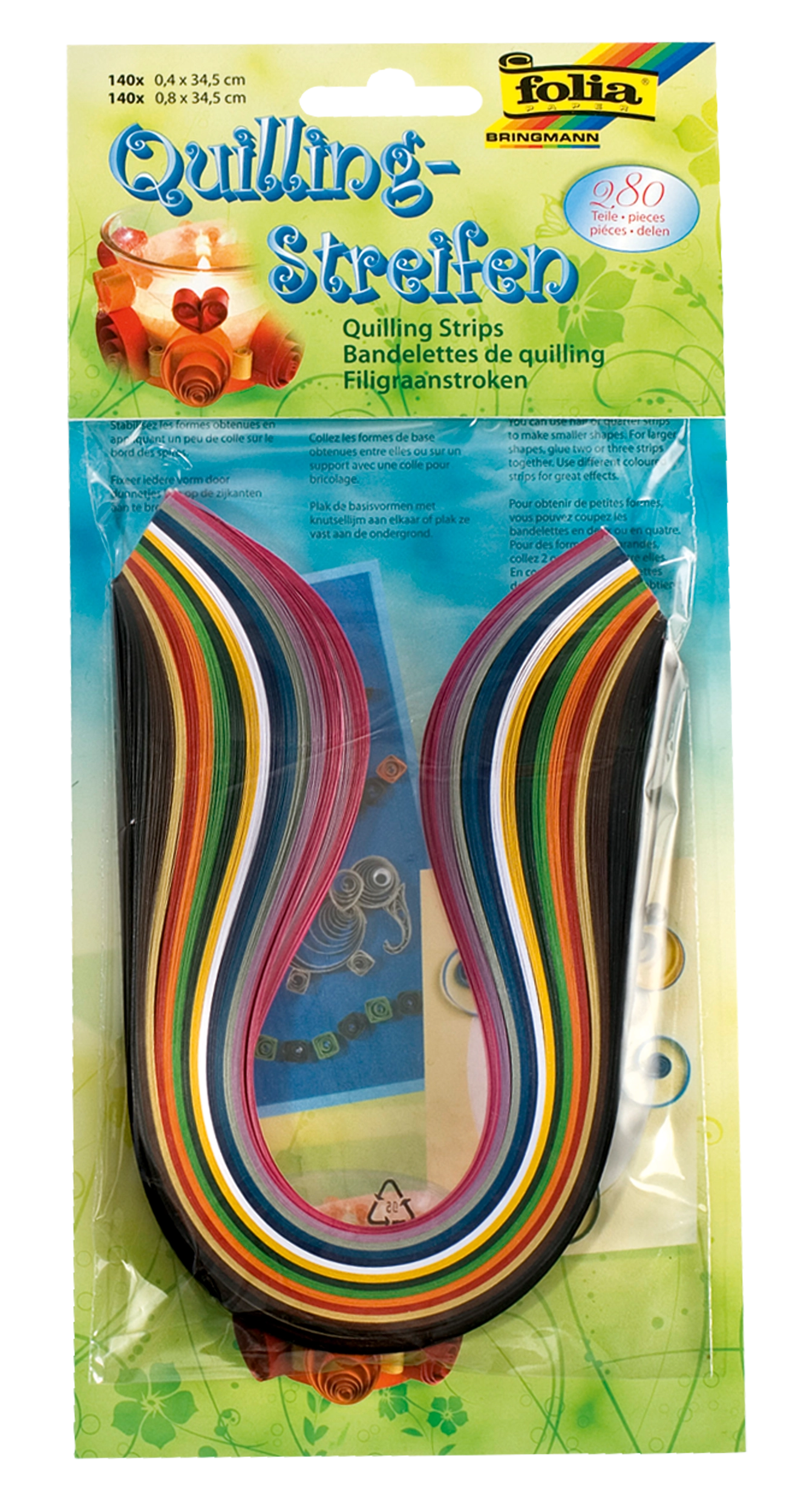 Quilling Streifen, Basic, 34,5 x 0,4 cm / 3,45 x 0,8 cm, 130 g/m², 280 Streifen