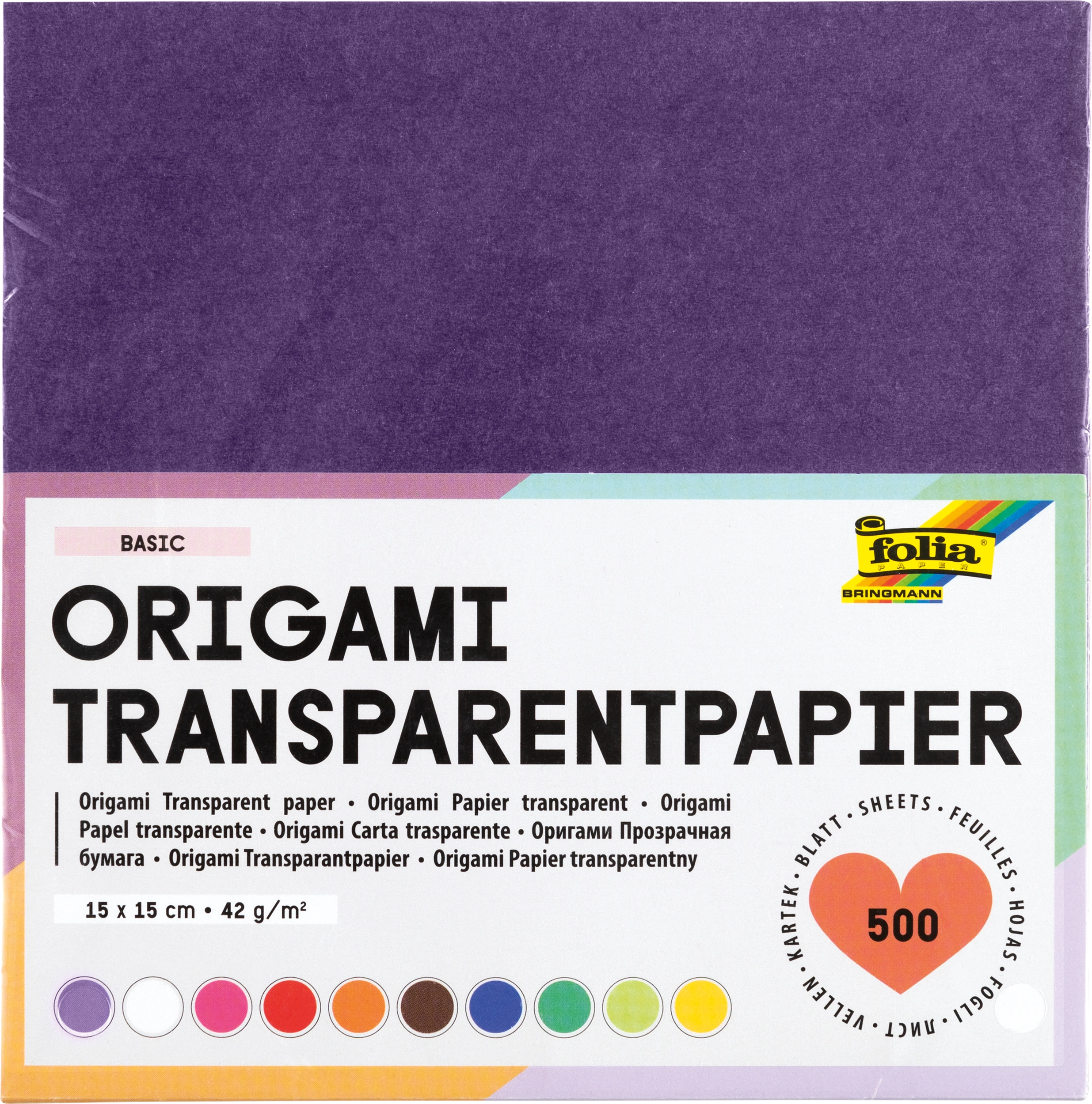 Origami Transparentpapier, Basic, 15 x 15 cm, 42 g/m², 500 Blatt