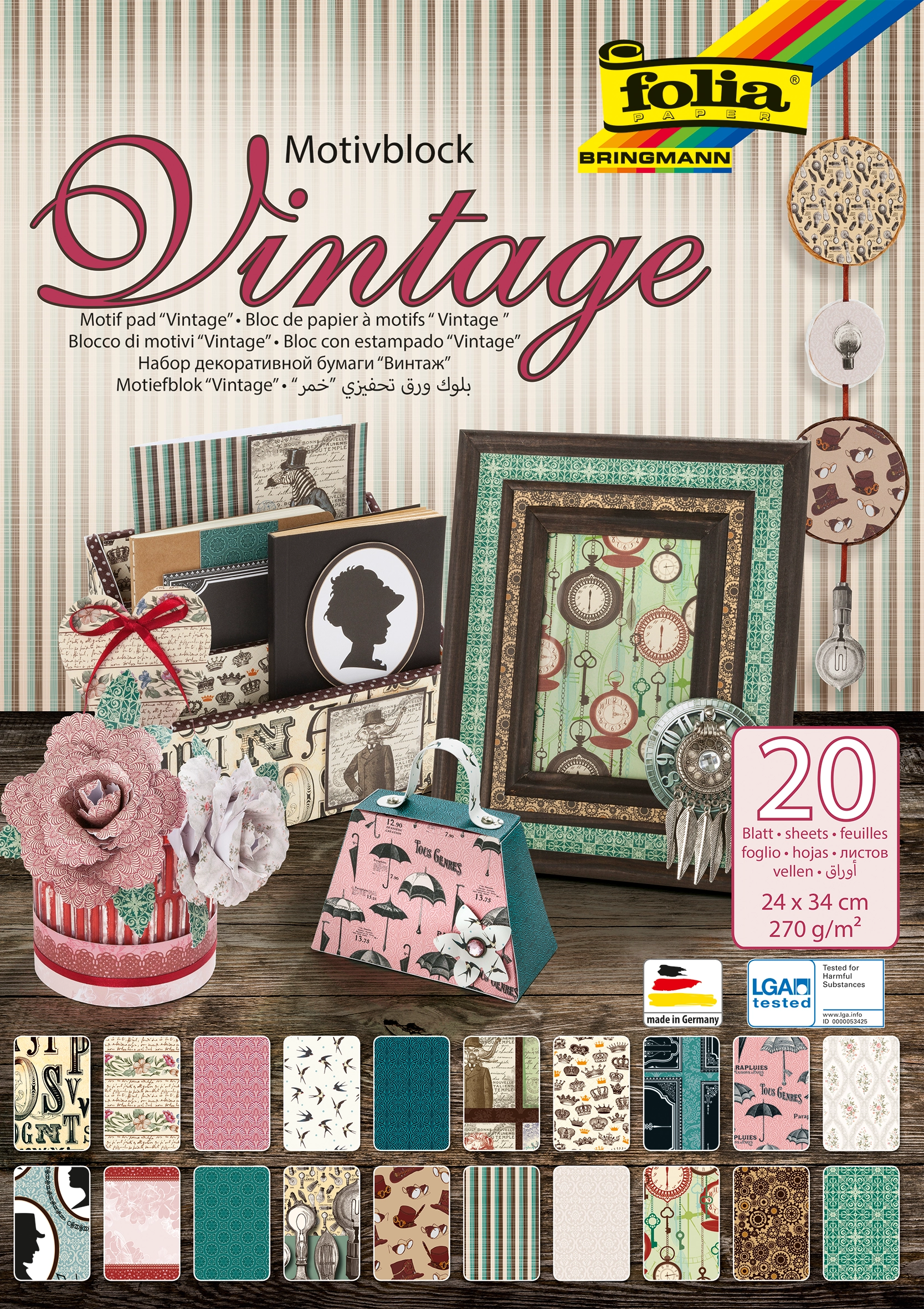 Motif Pad, Vintage II, 24 x 34 cm, 270 g/m², 20 sheets