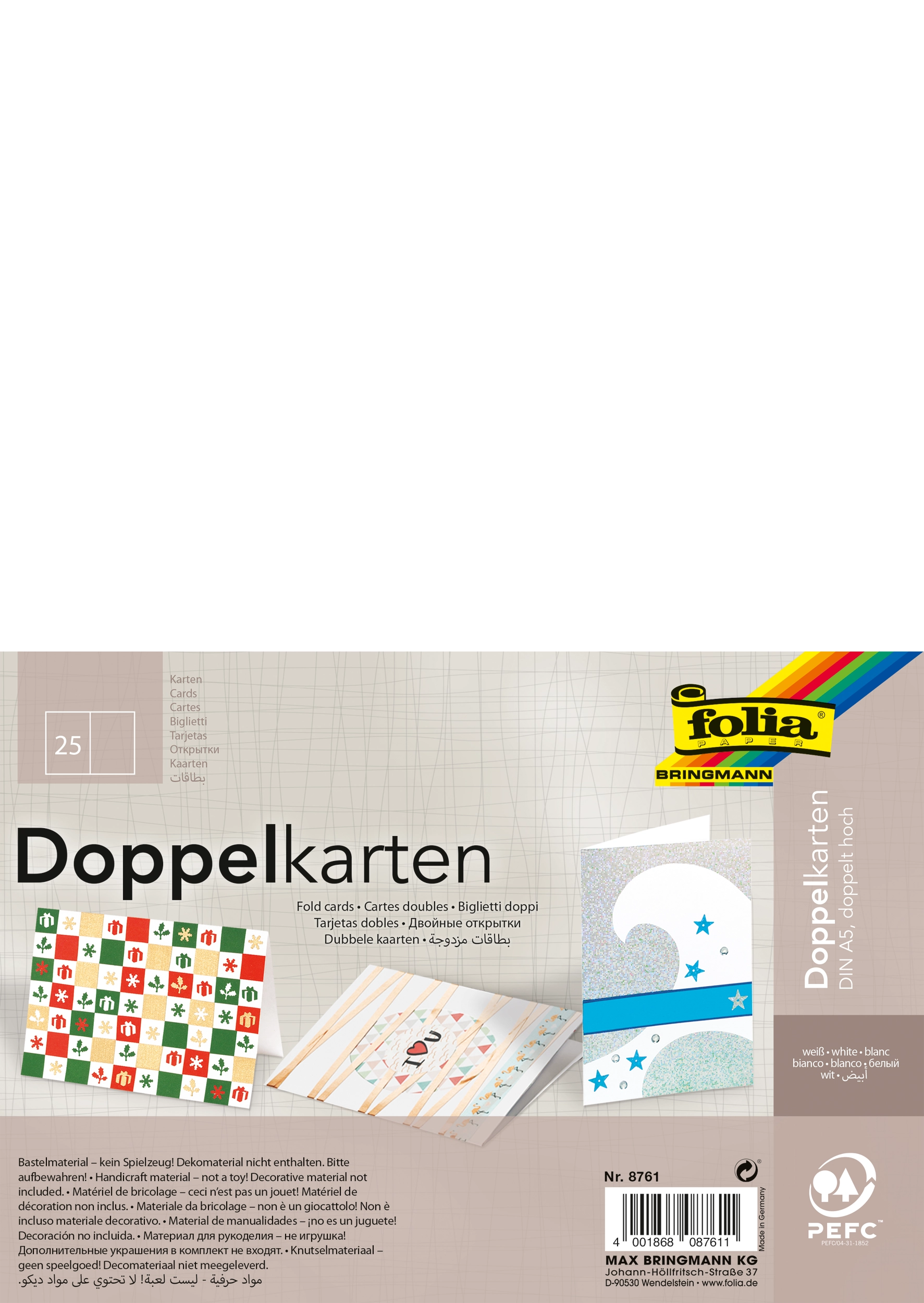 Klappkarten, Weiß, DIN A5, Hochformat, 190 g/m², 25 Stück