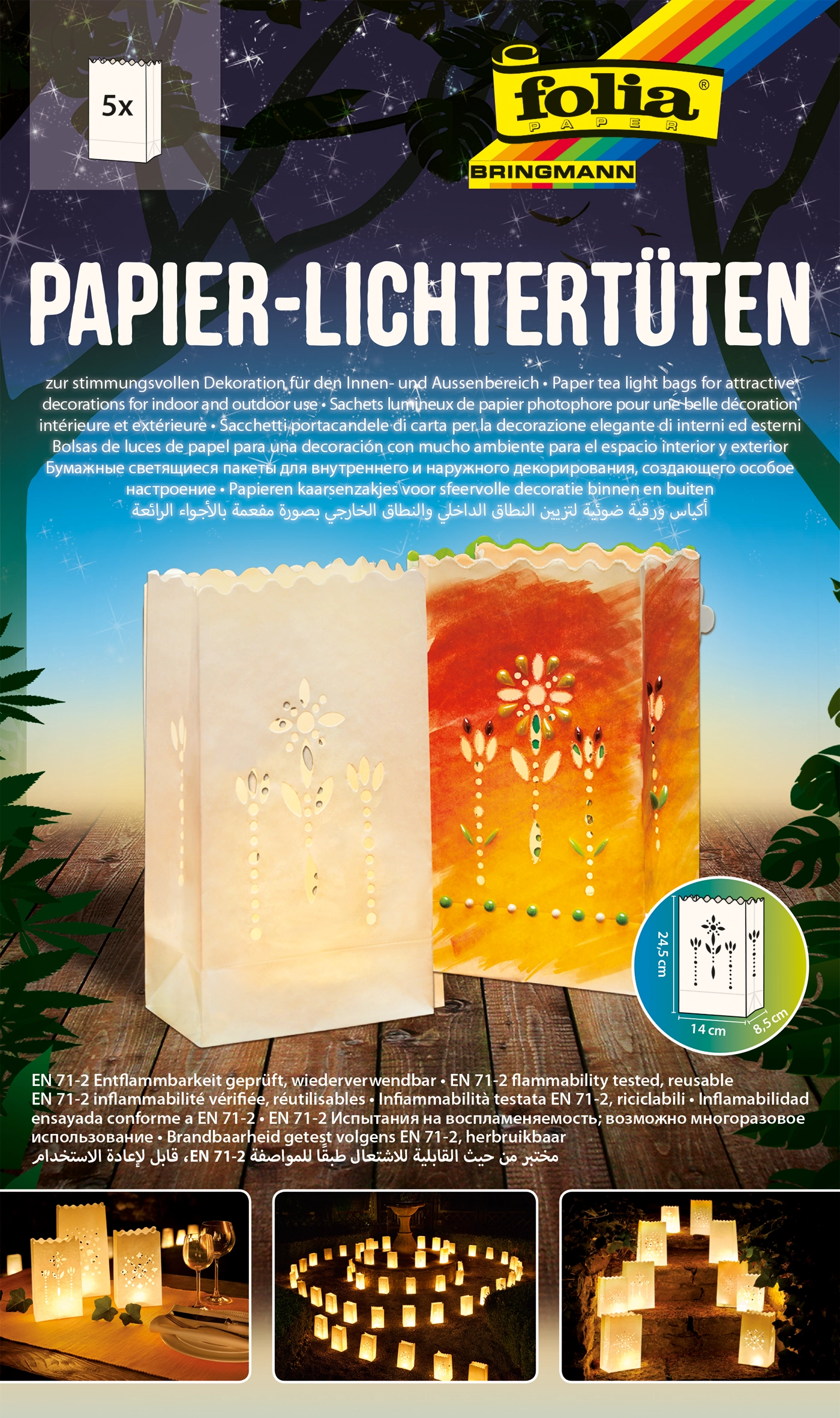 Papier Lichttüten Sets, Floral, 24,5 x 14,0 cm, 5 Stück