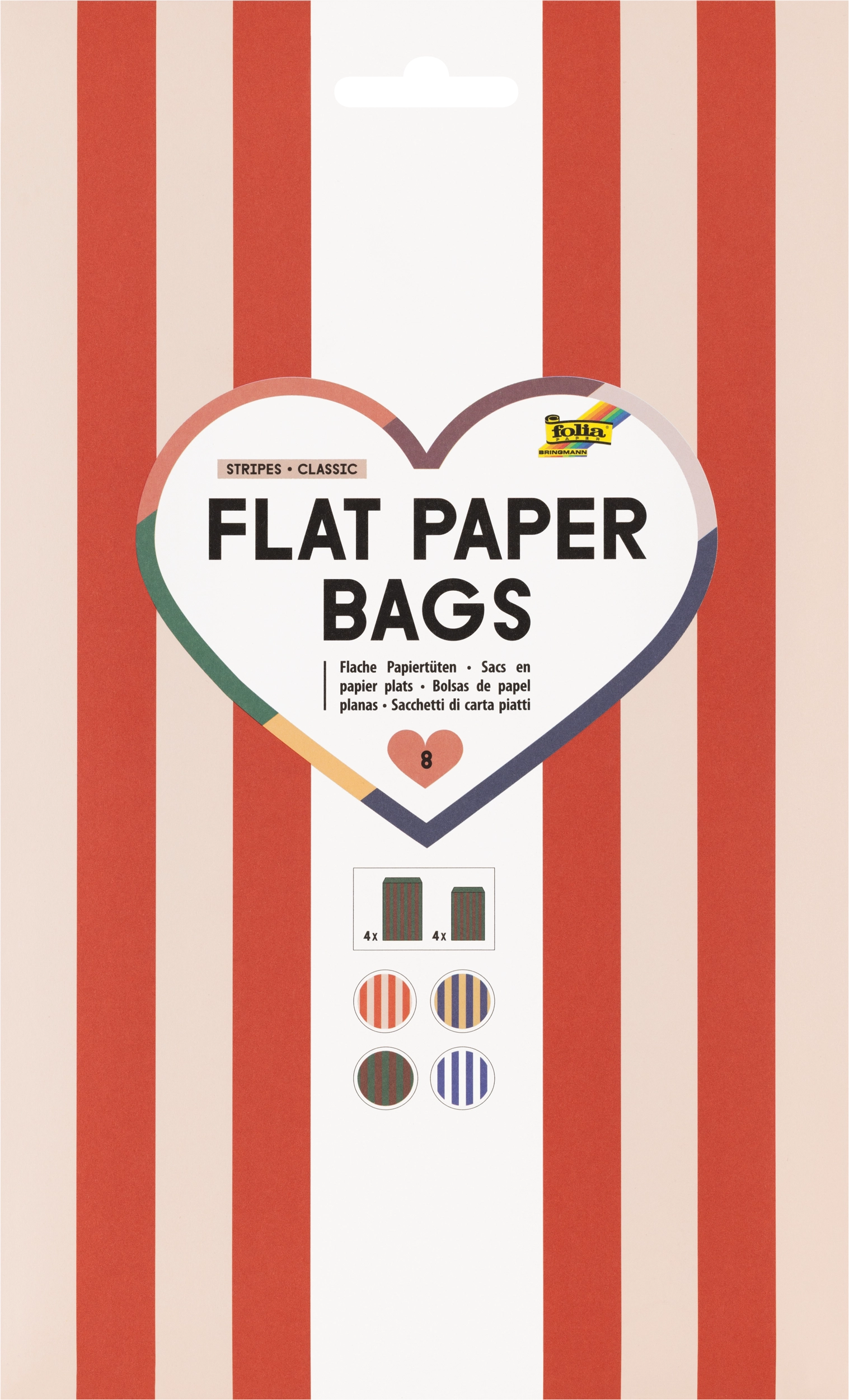 Flat Paper Bags, Stripes, Classic, 8 pieces
