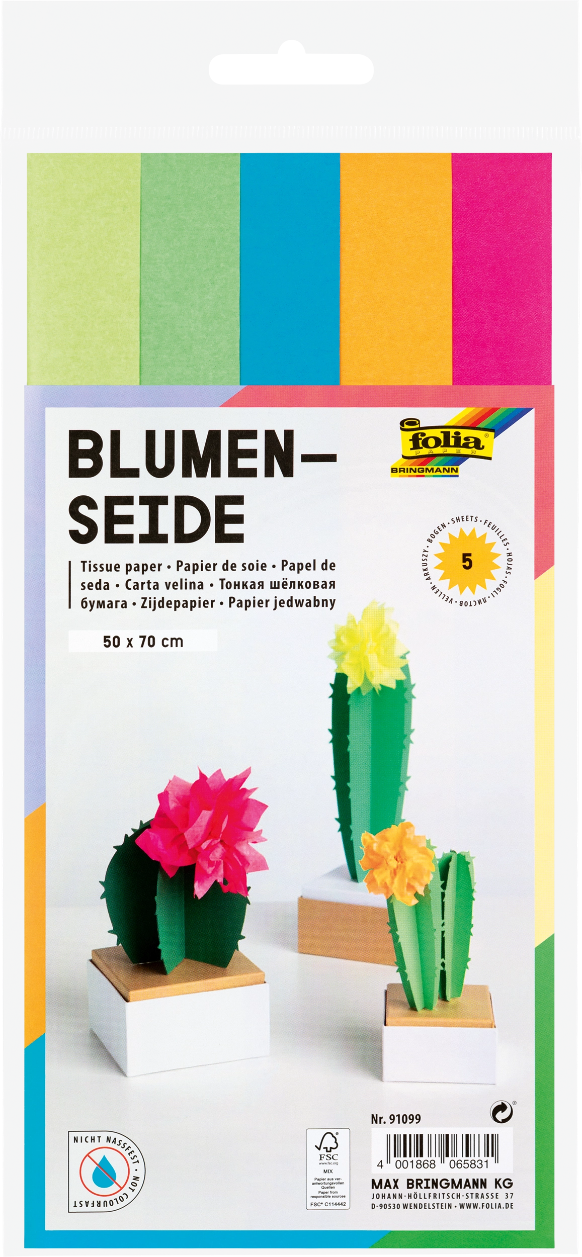 Tissue Paper, Neon Mix, 50 x 70 cm, 20 g/m², 5 sheets