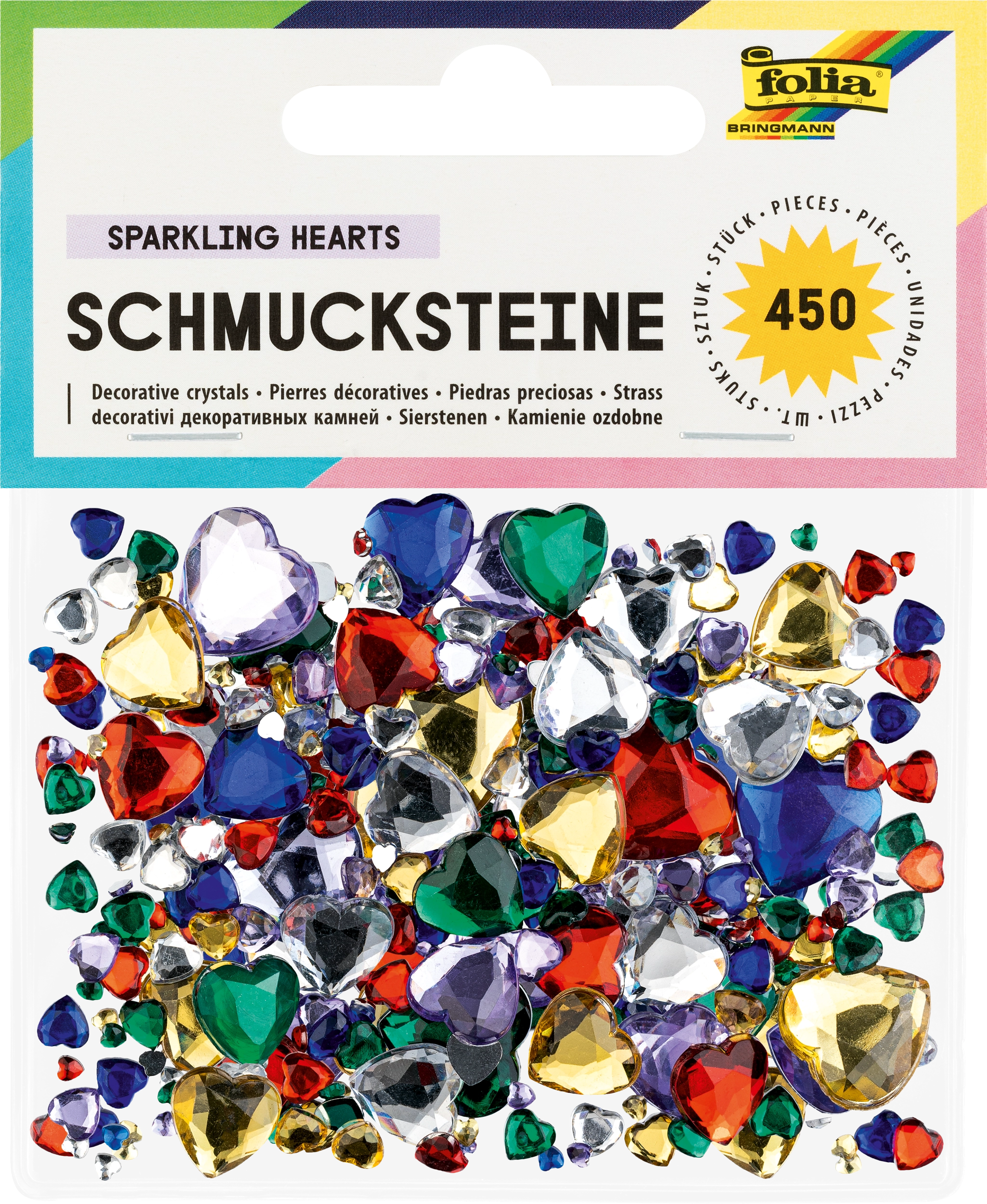 Schmucksteine, Sparkling Hearts, Ø 3, 6, 12, 16 mm, 450 Stück