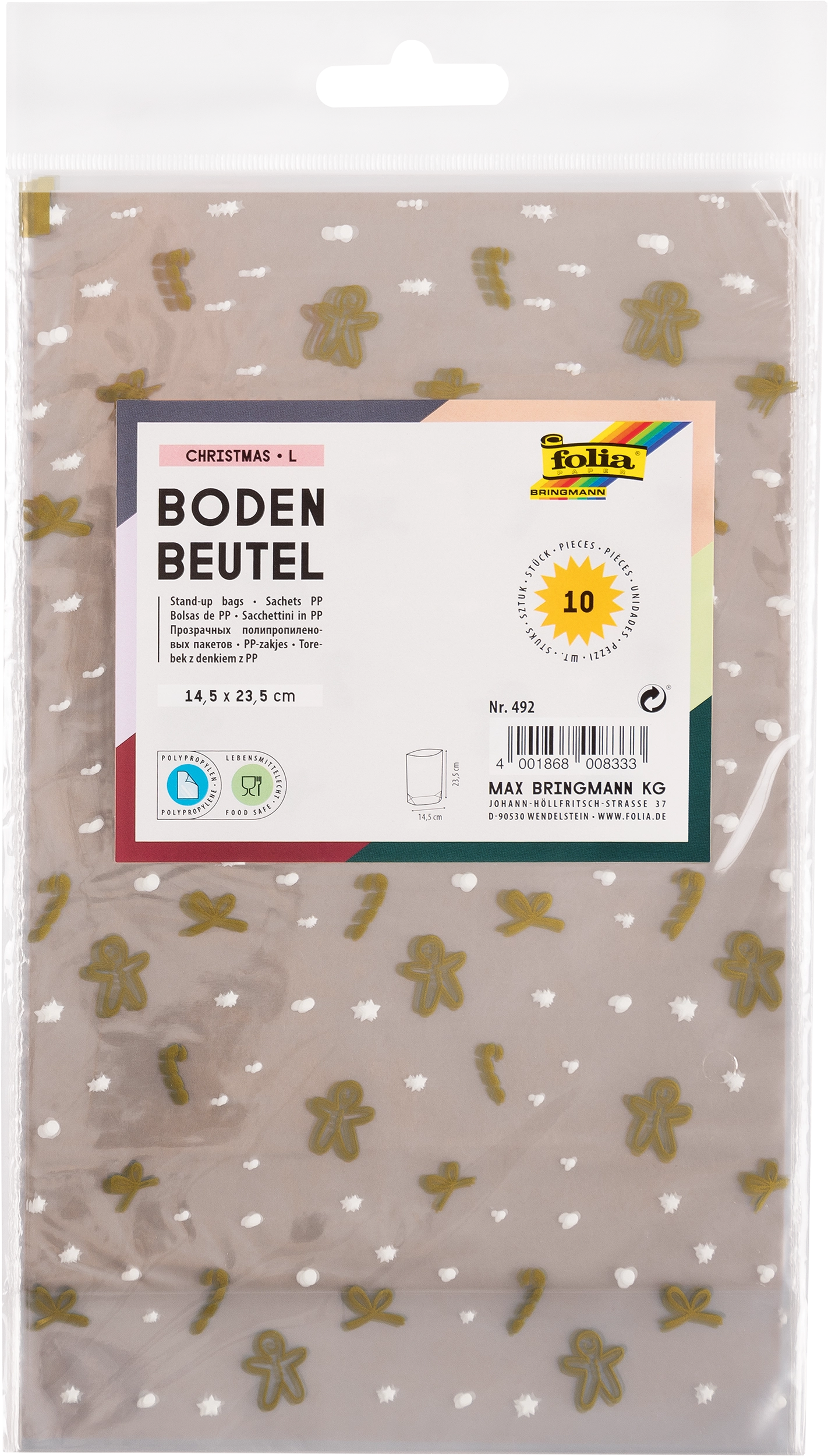 PP-Bodenbeutel, Christmas, L, 14,5 x 23,5 cm, 10 Stück