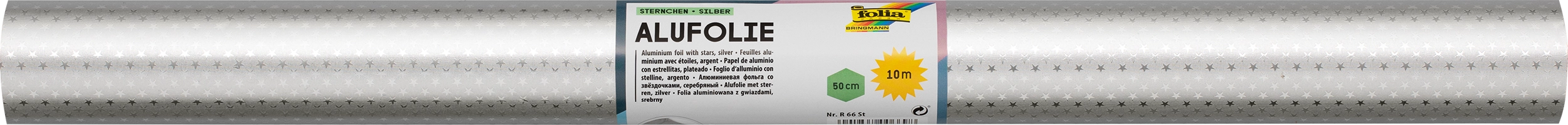 Aluminium Foil Double-Sided With Stars, Silver / Silver , with Stars, 50 cm x 10 m, 1 roll