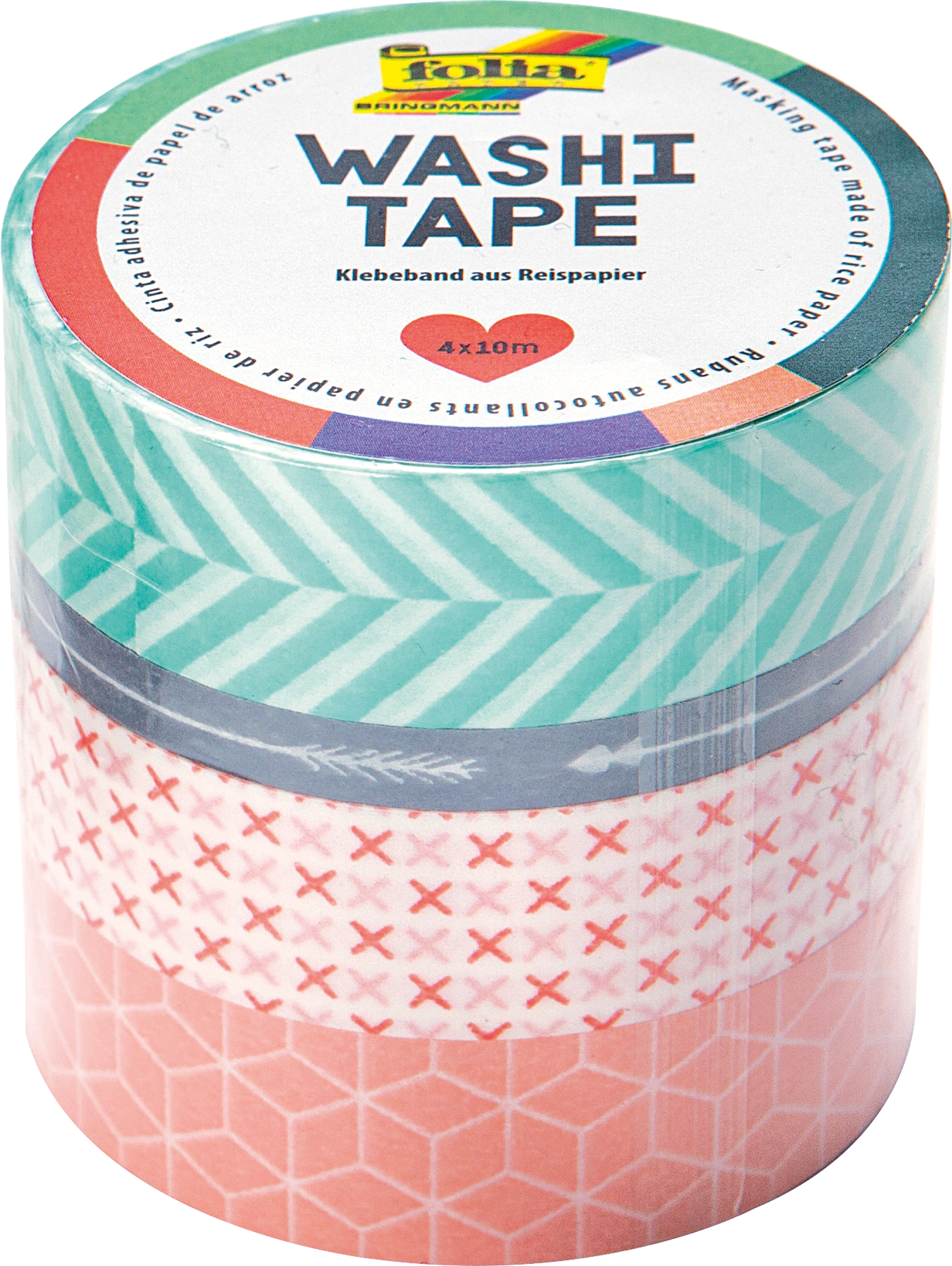 Washi Tape, Geometrisch, 4x 10 m, 4 Rollen