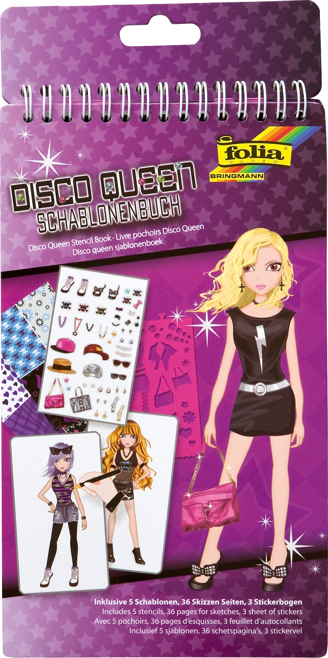 Schablonenbuch, Klein, Disco Queen, 14,2 cm x 24 cm, 44 Teile