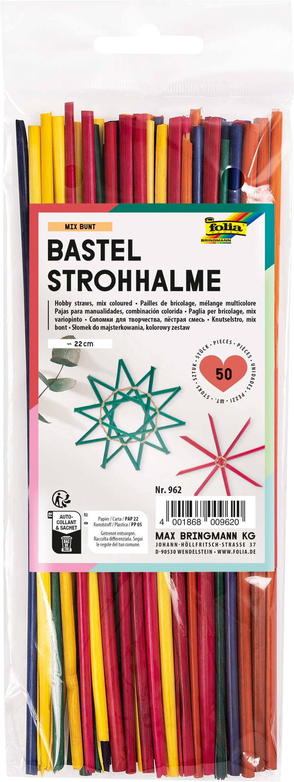 Hobby Straws, Coloured Mix, 22 cm, 50 pieces