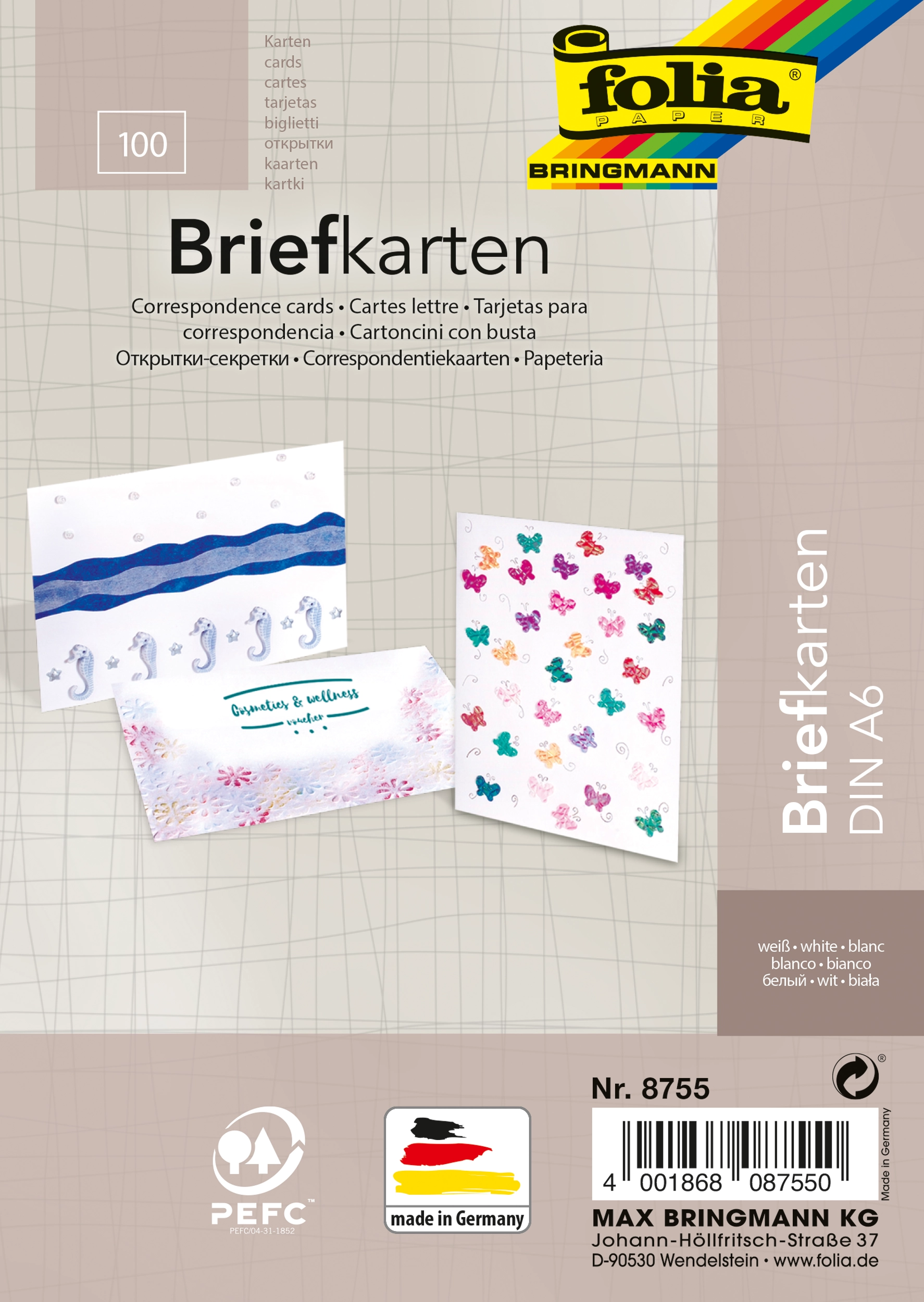 Briefkarten, Weiß, DIN A6, Hochformat, 190 g/m², 100 Stück
