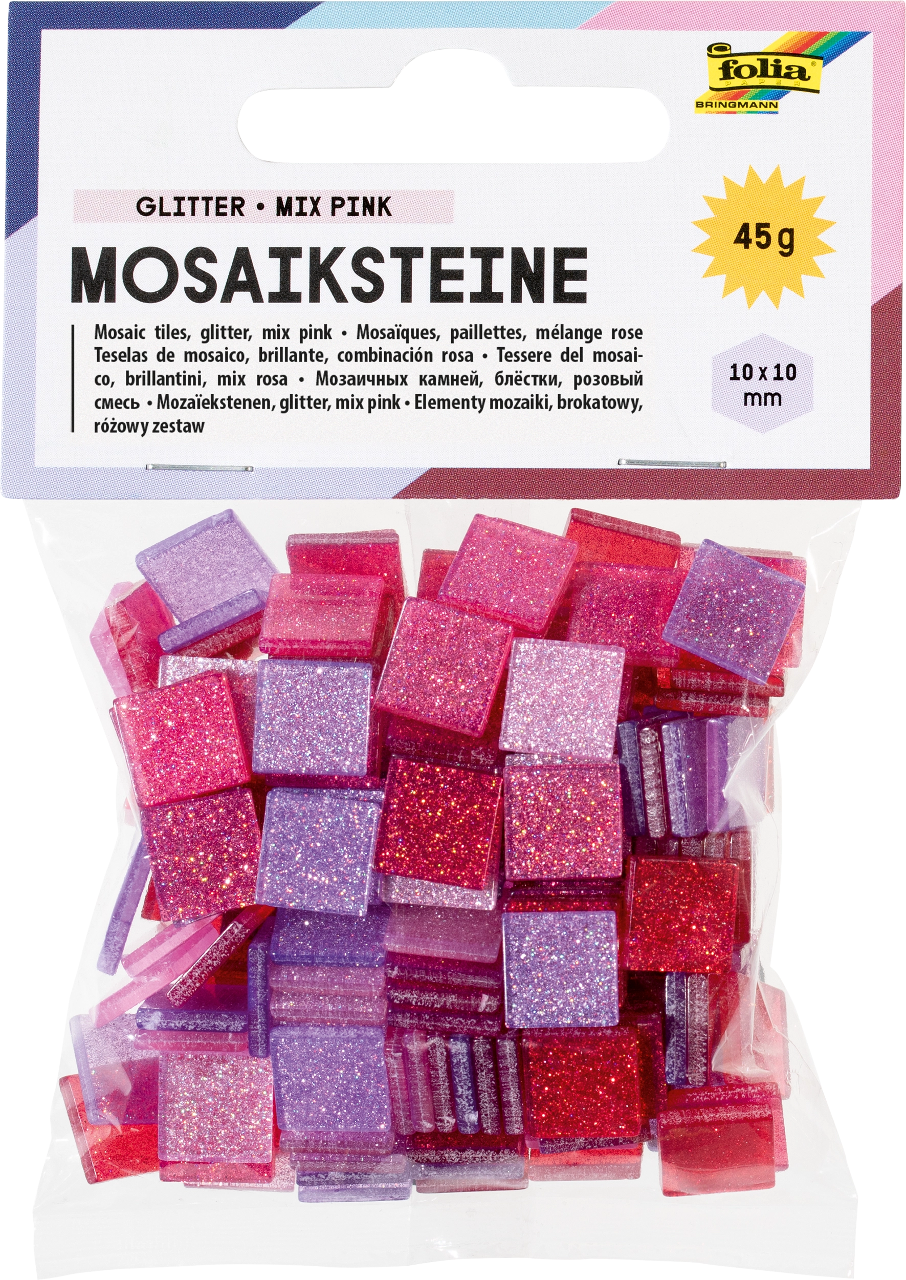 Resin-Mosaiksteine, Glitter, Mix Pink, 10 x 10 mm, 190 Stück