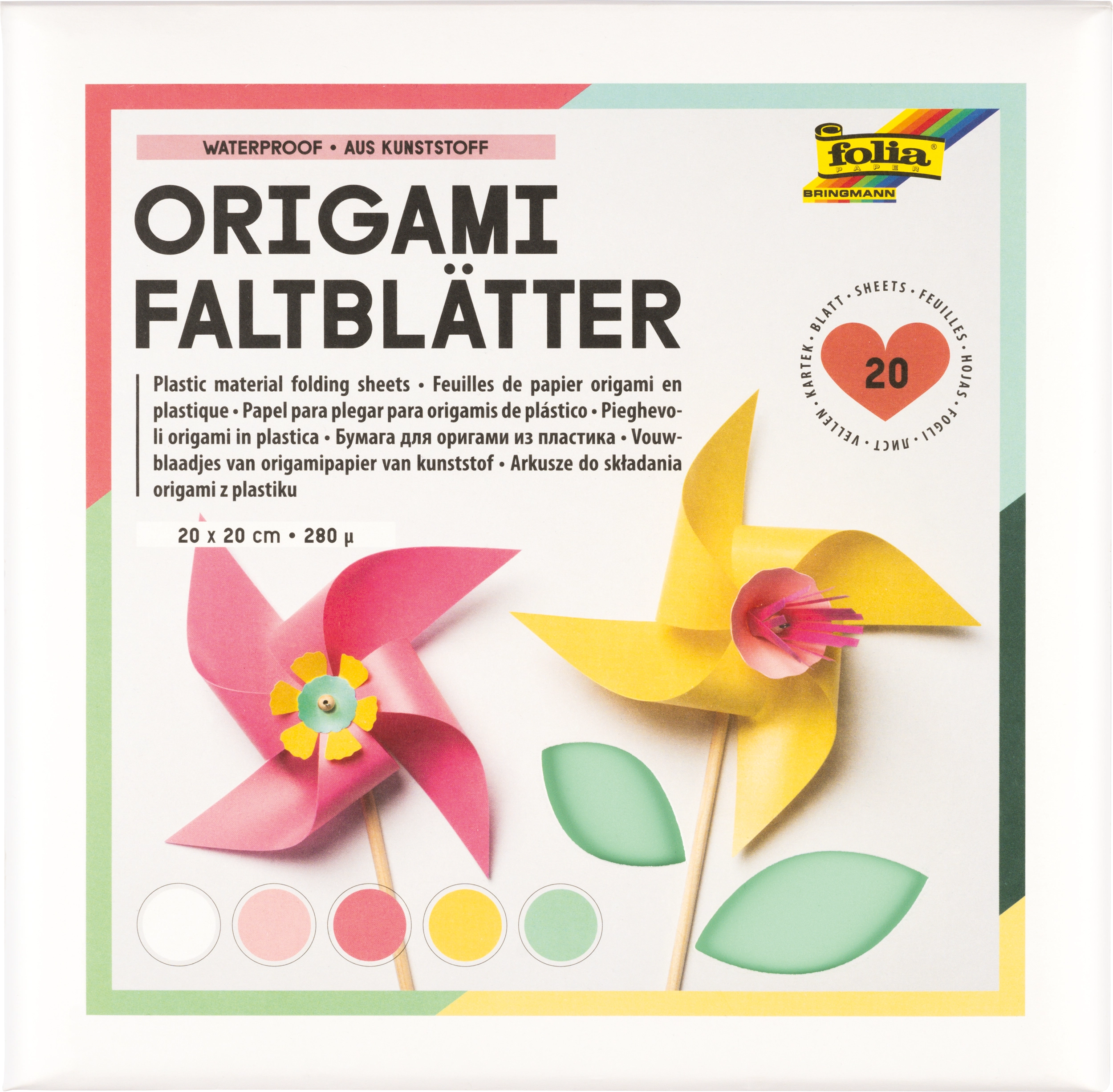 Origami Faltblätter, Wasserfest, aus Kunststoff, 20 x 20 cm, 20 Blatt, 1 Pack