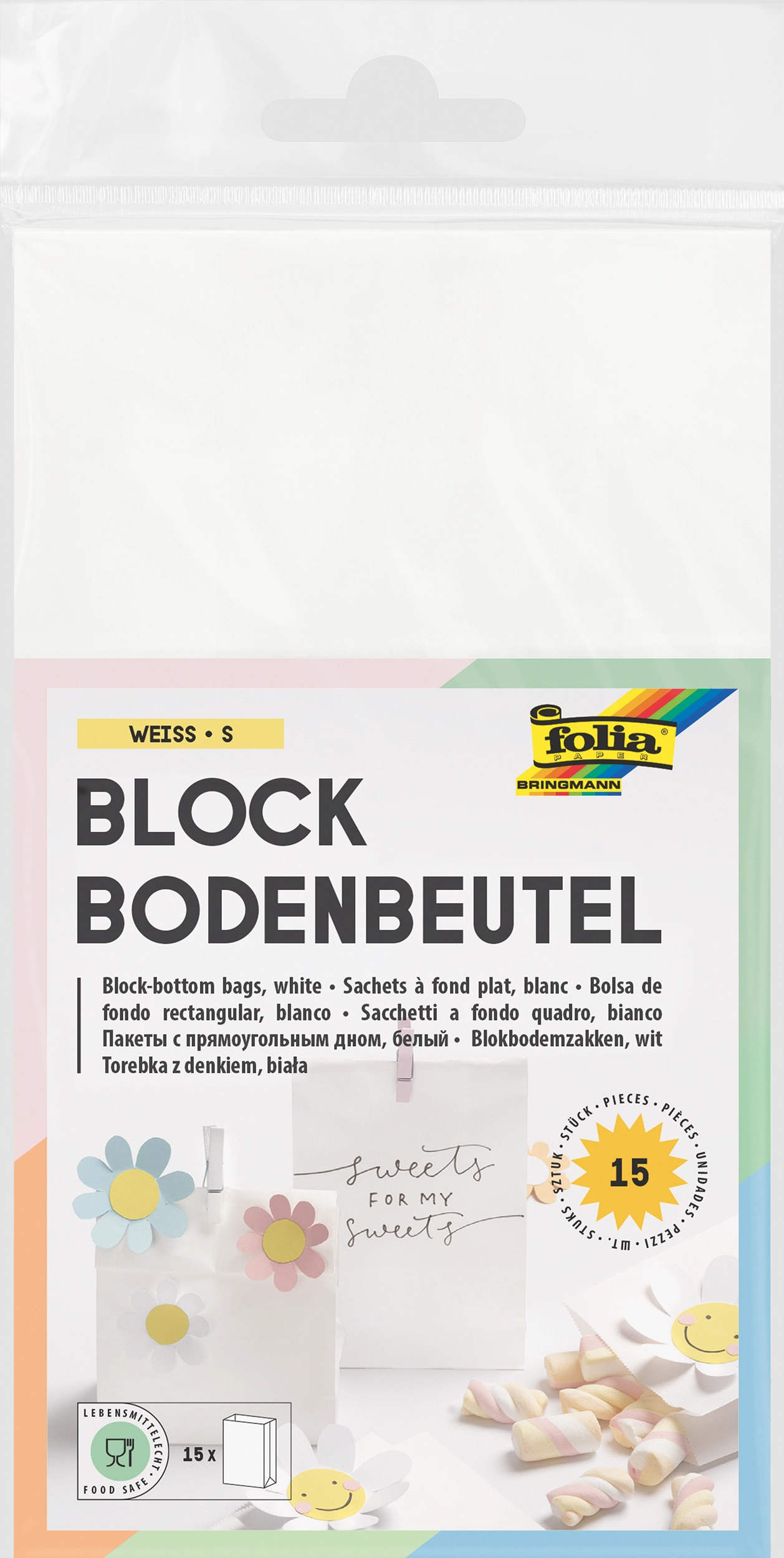 Blockbodenbeutel, Weiß, S, 15 Stück