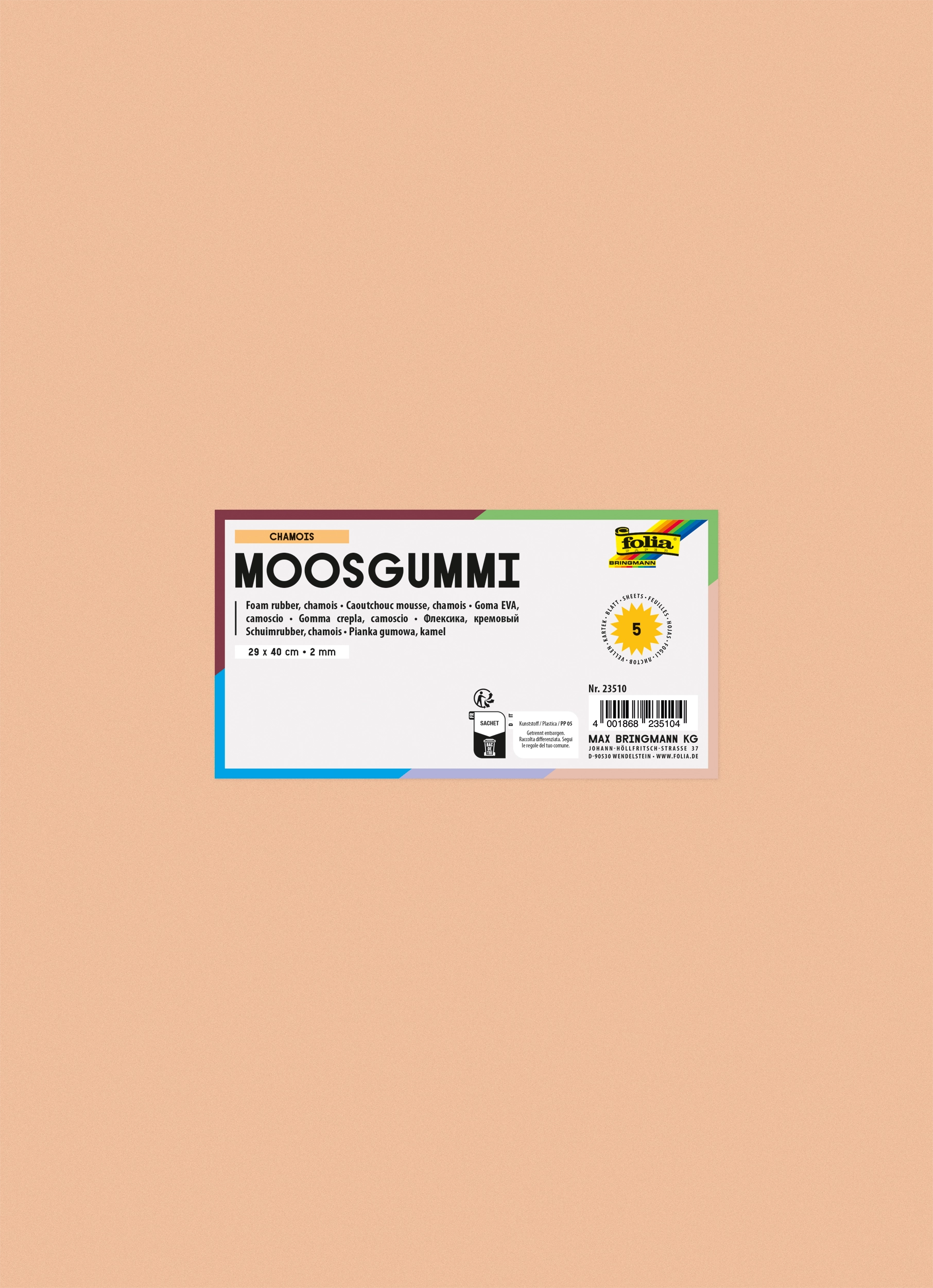 Moosgummi, Chamois, 29 x 40 cm, 5 Blatt