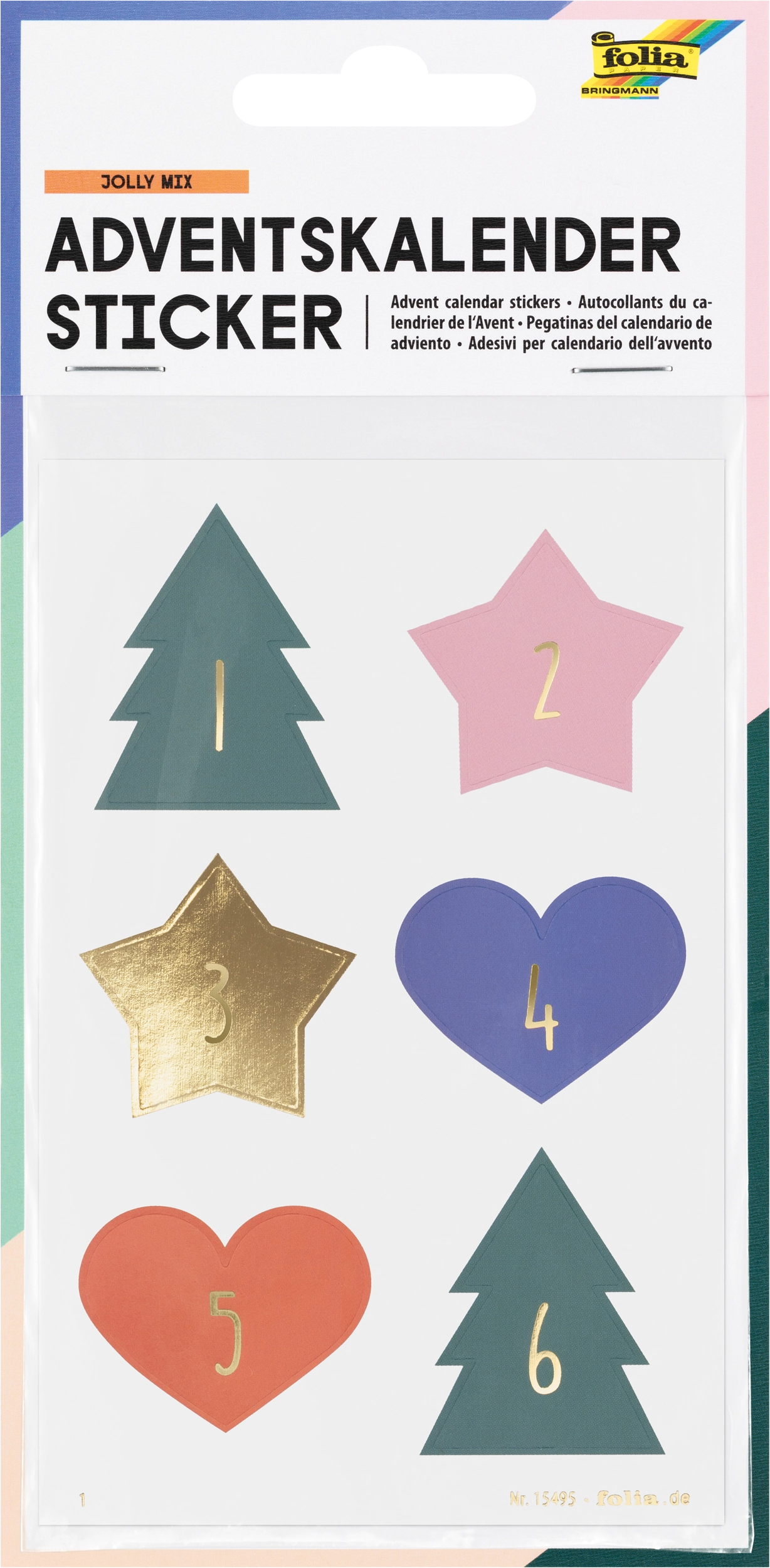 Advent Calendar Stickers, Jolly Mix, 24 stickers, 4 sheets