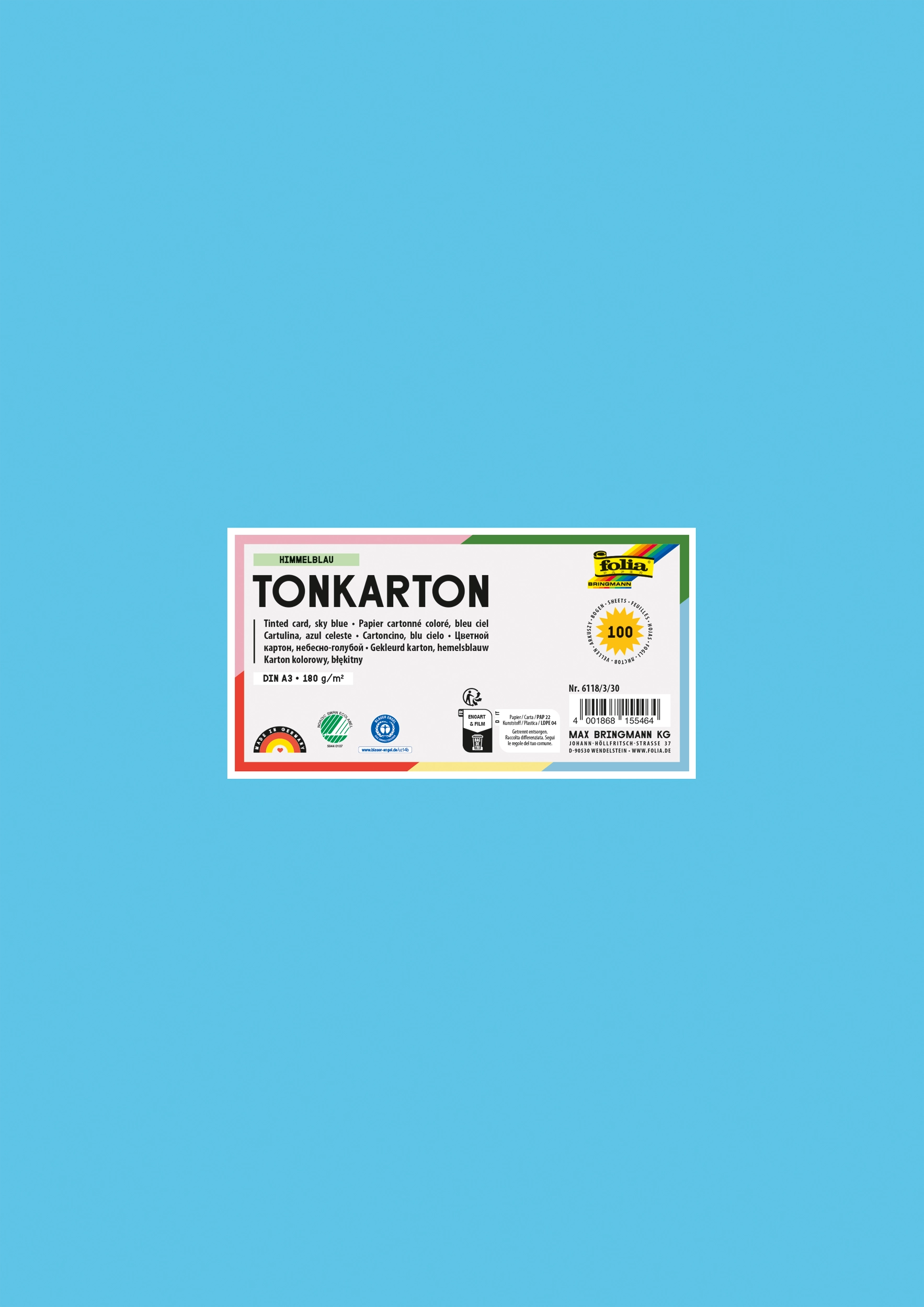 Tinted Card, Sky Blue, DIN A3, 180 g/m², 100 sheets