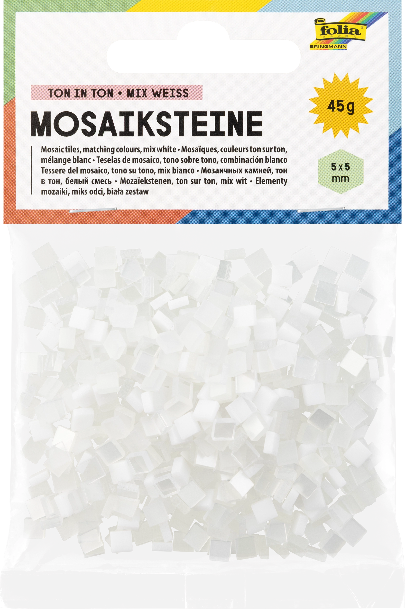 Resin-Mosaiksteine, Ton in Ton, Weiß, 5 x 5 mm, 700 Stück