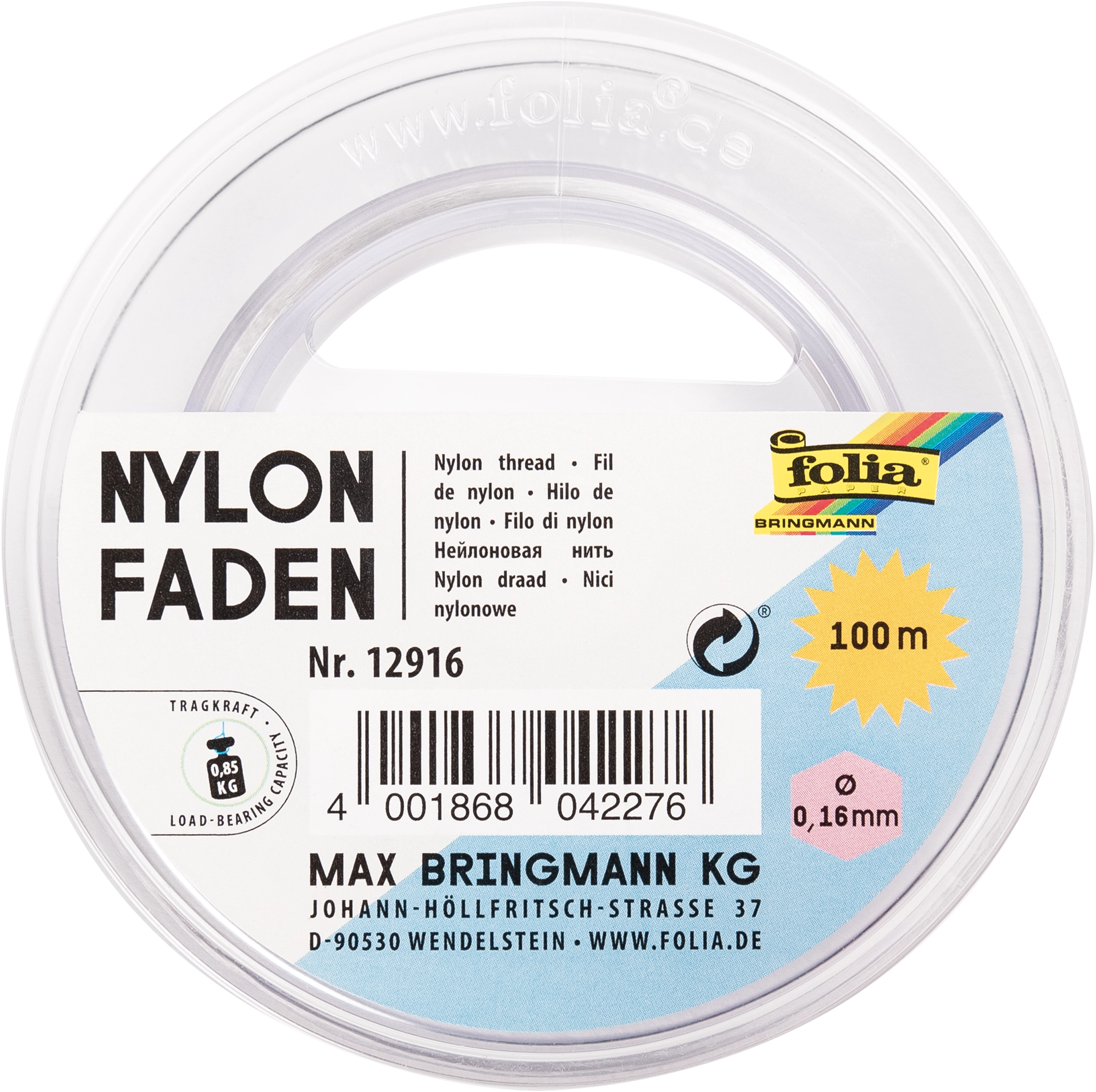 Nylonfaden, Ø 0,16 mm x 100 m, 1 Spule