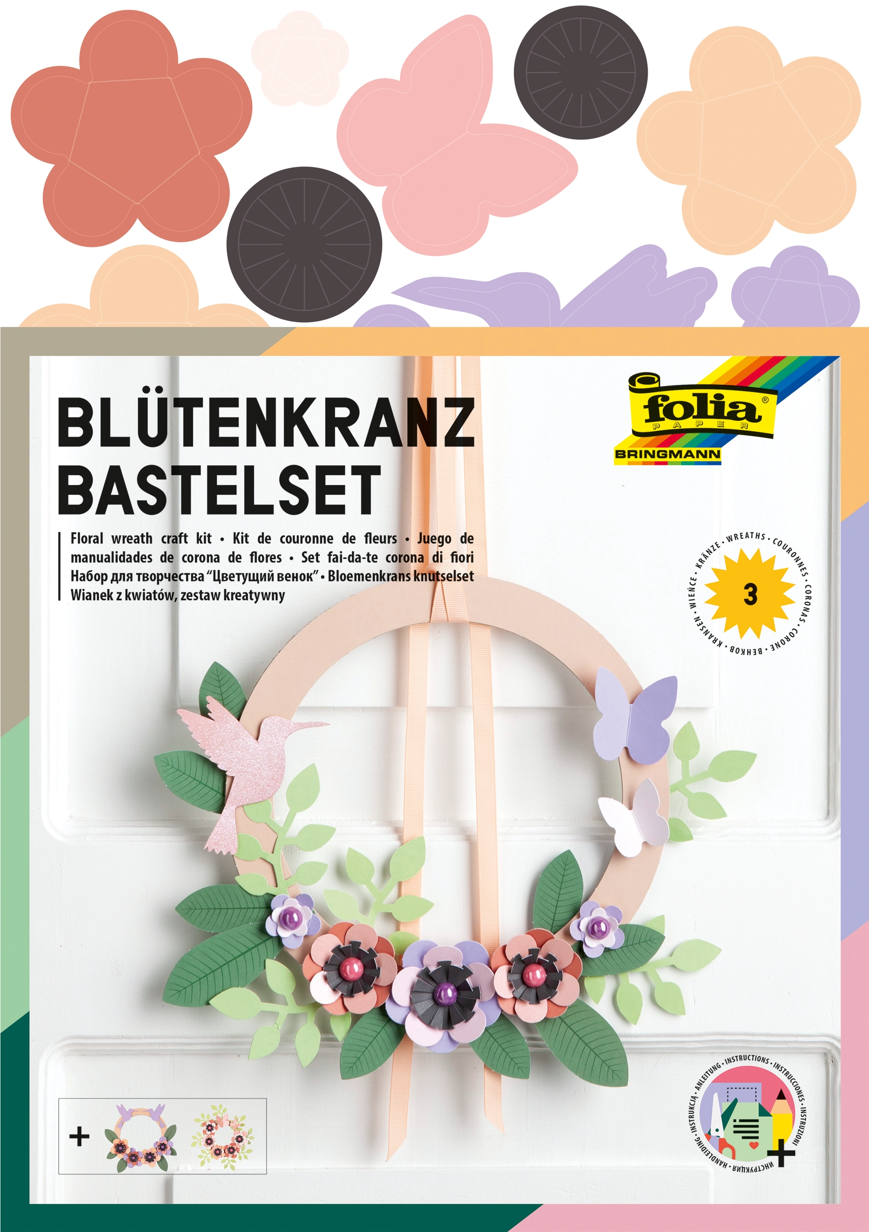 Blütenkranz-Bastelset, Ø 12 mm, Ø 20 cm, Ø 25 cm, Ø 30 cm, 3 Stück
