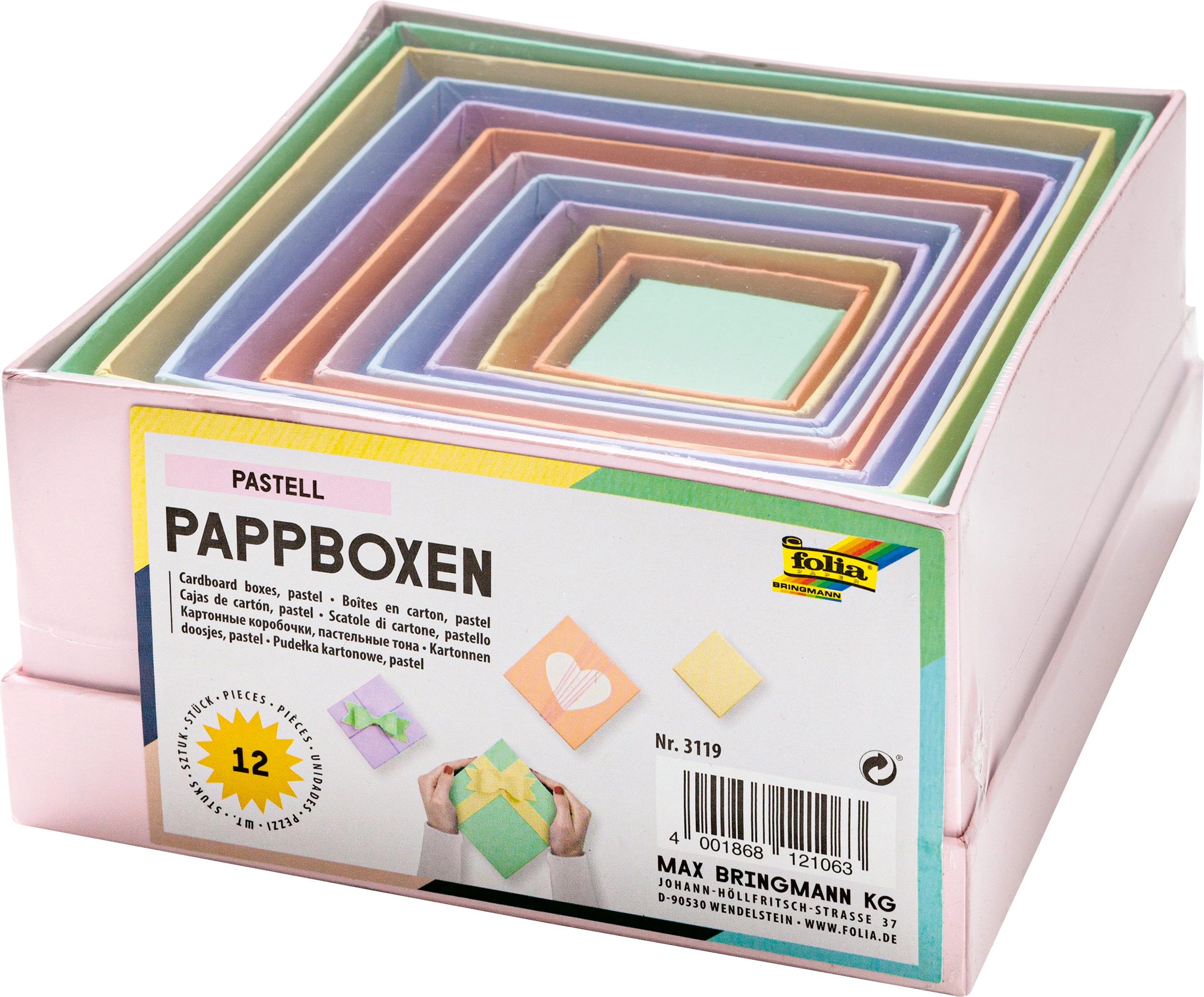 Pappboxen, Pastell, Eckig, 12 Stück