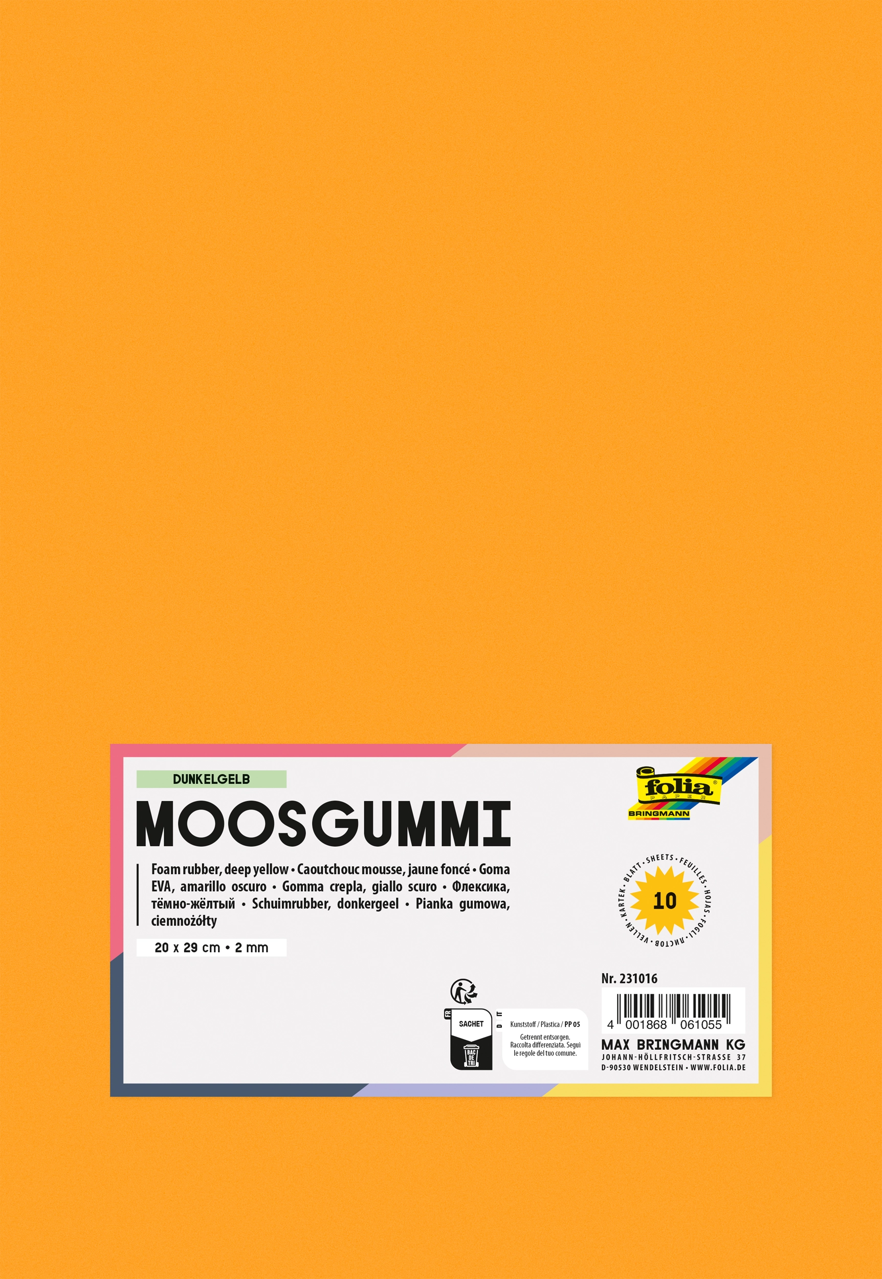 Moosgummi, Dunkelgelb, 20 x 29 cm, 10 Blatt