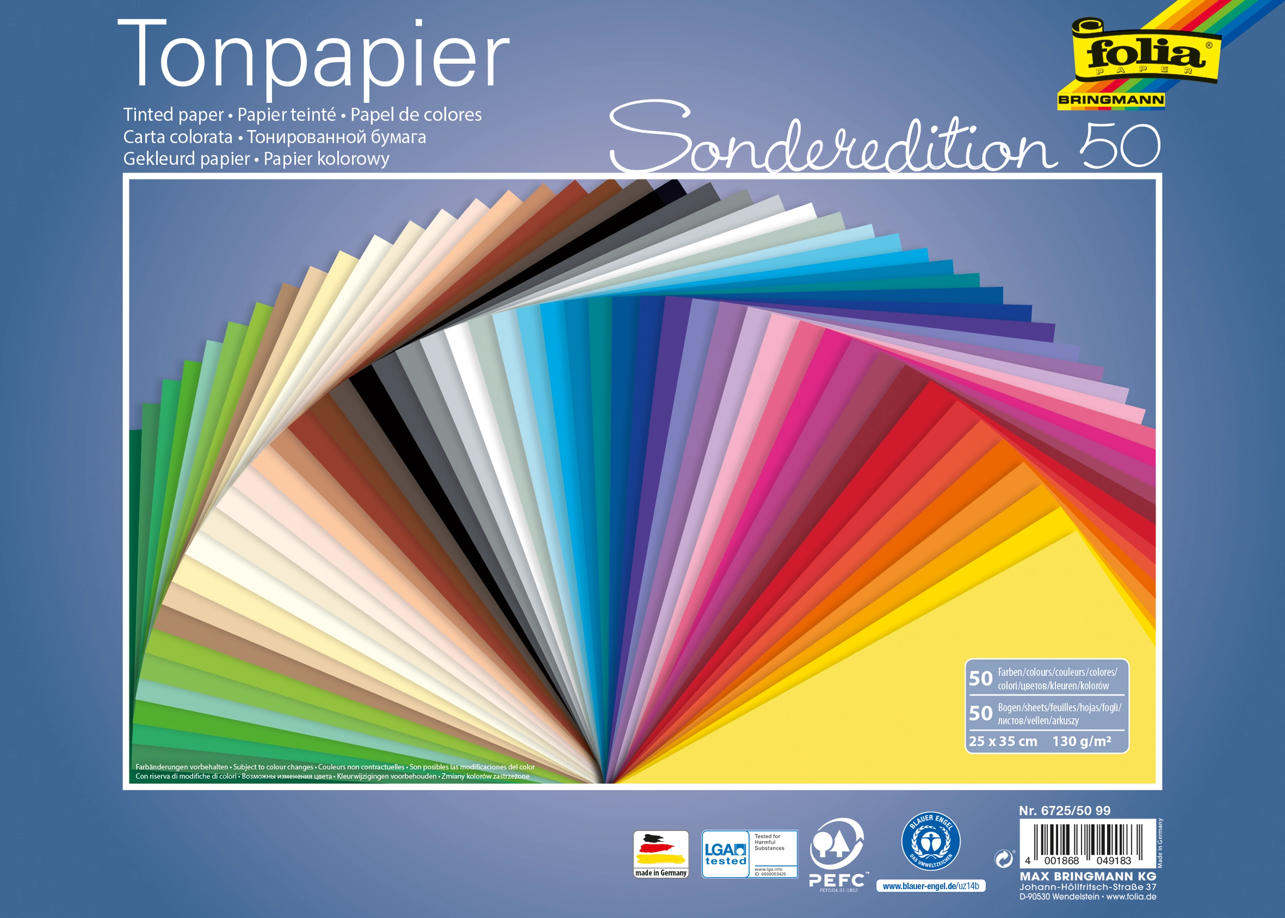 Tonpapier Sonderedition, 25 x 35 cm, 130 g/m², 50 Blatt