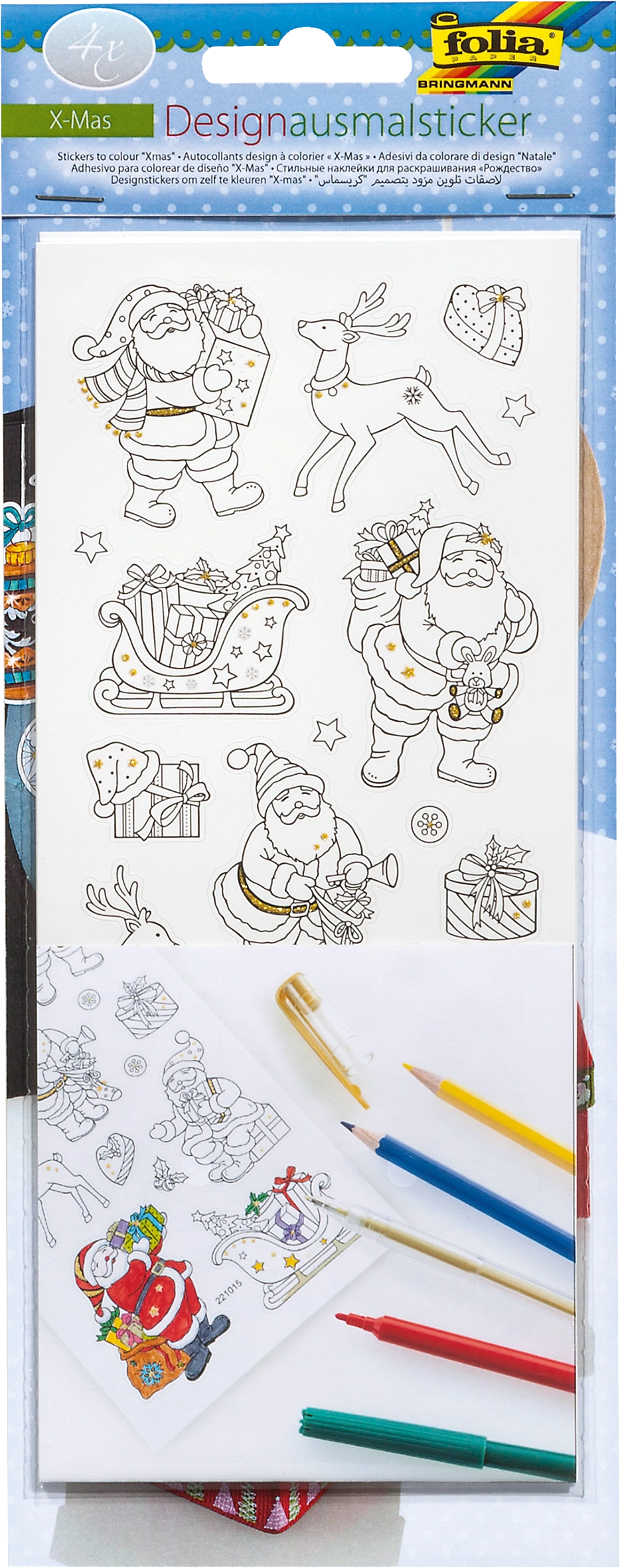 Design-Ausmalsticker, Weihnachten, 70 Sticker, 4 Blatt