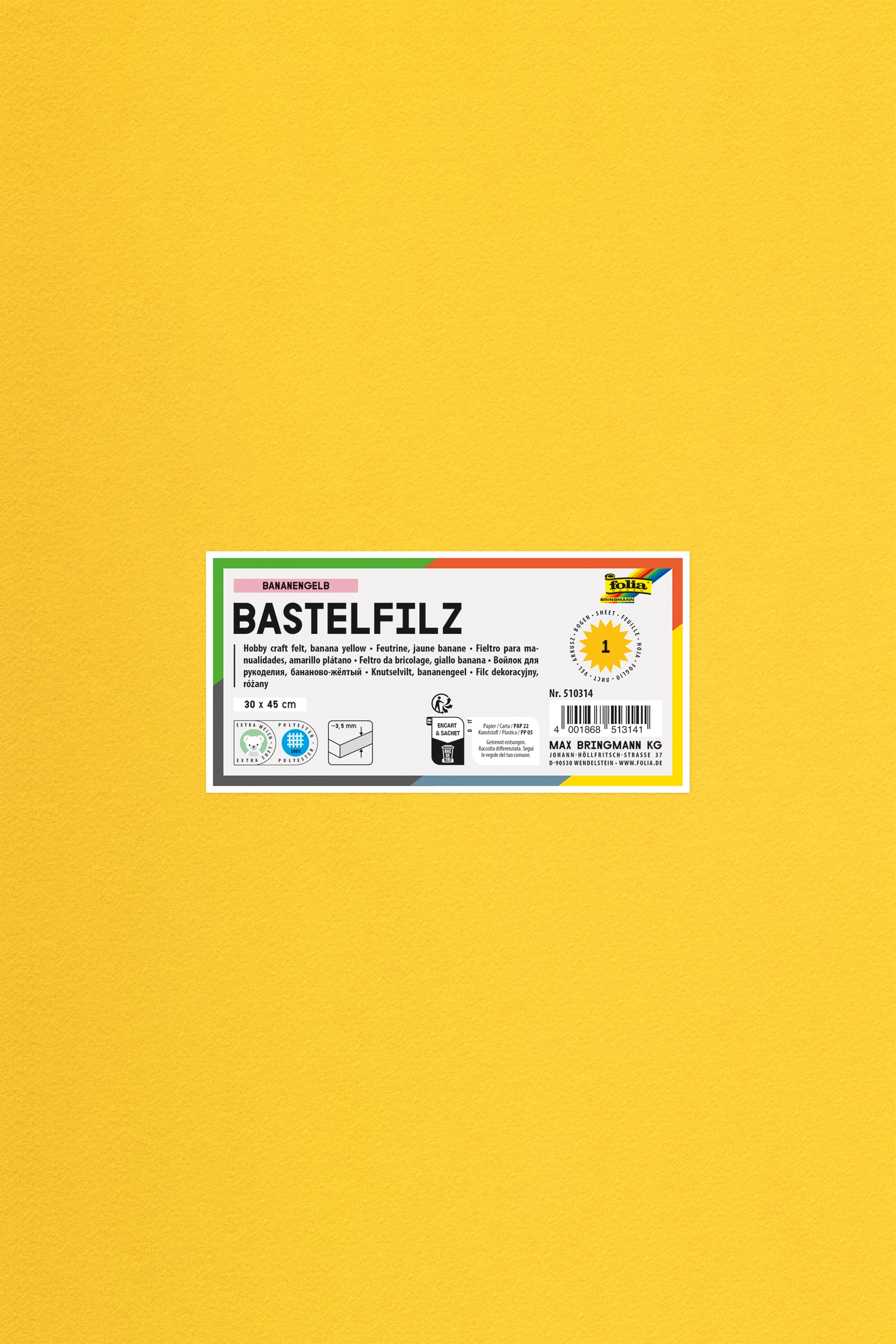 Bastelfilz, Bananengelb, 30 x 45 cm, 1 Blatt