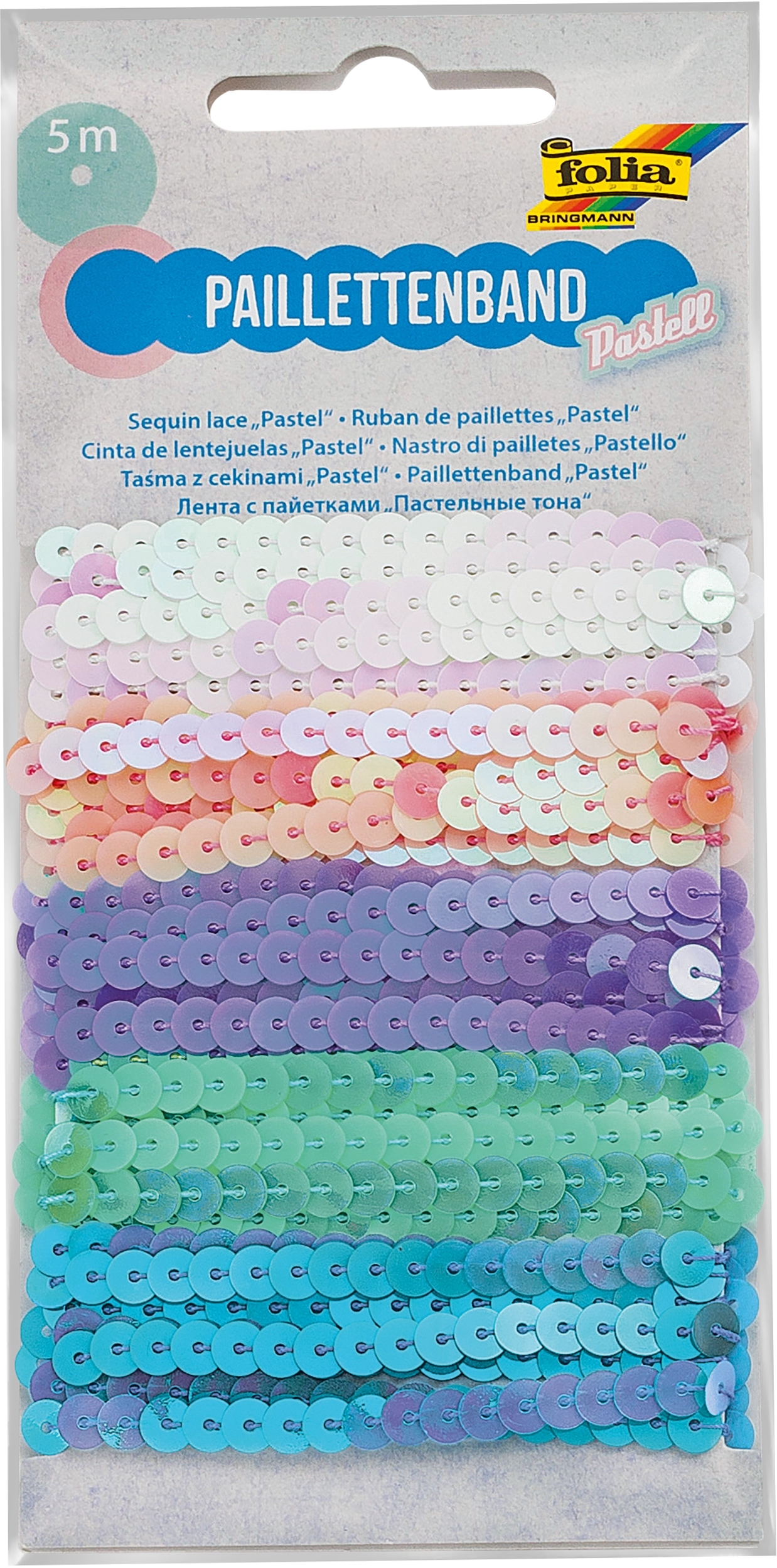 Paillettenband , Pastell, Ø 6 mm, 5 Stück