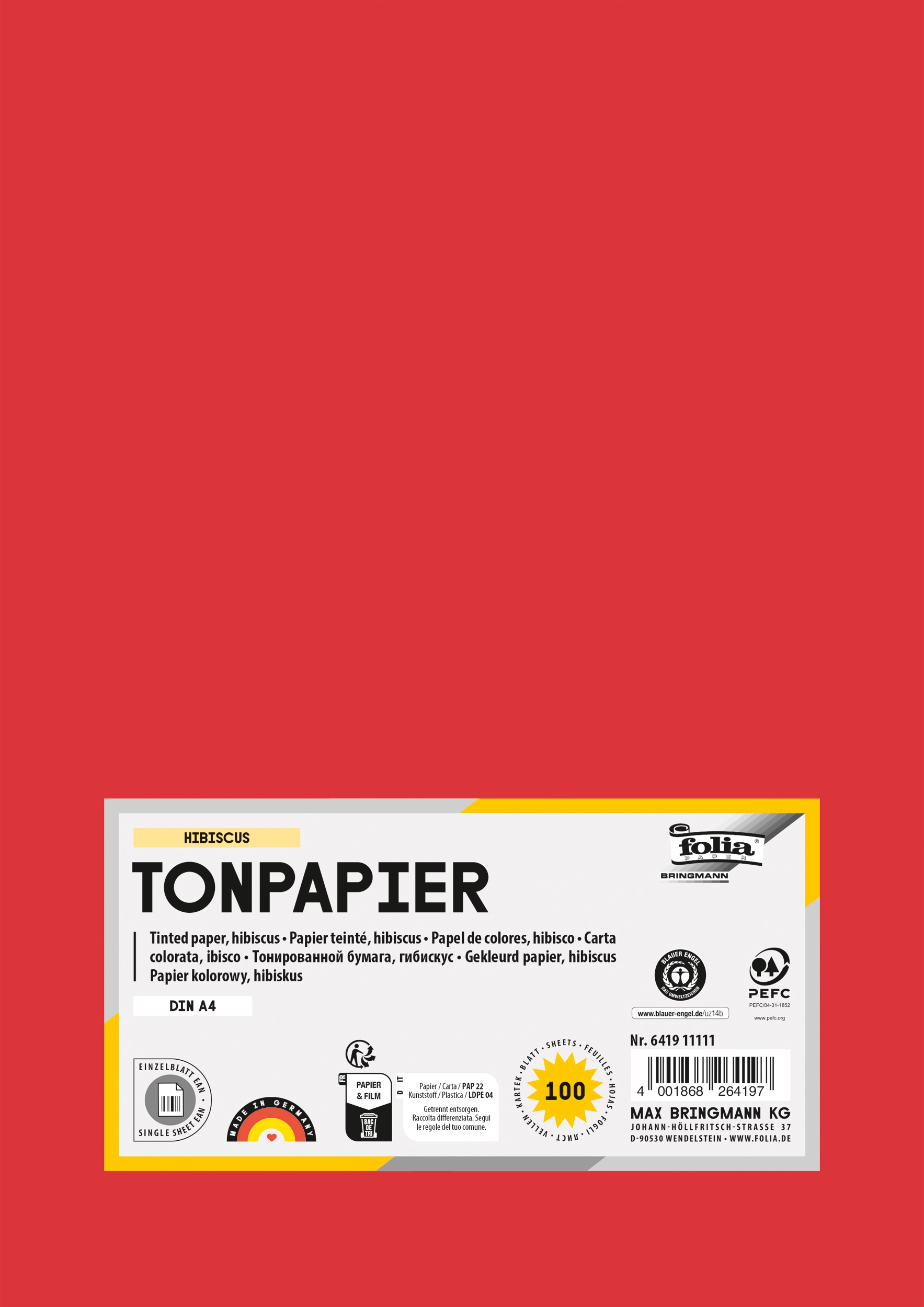 Tonpapier , Hibiscus, DIN A4, 130 g/m², 100 Blatt, ja