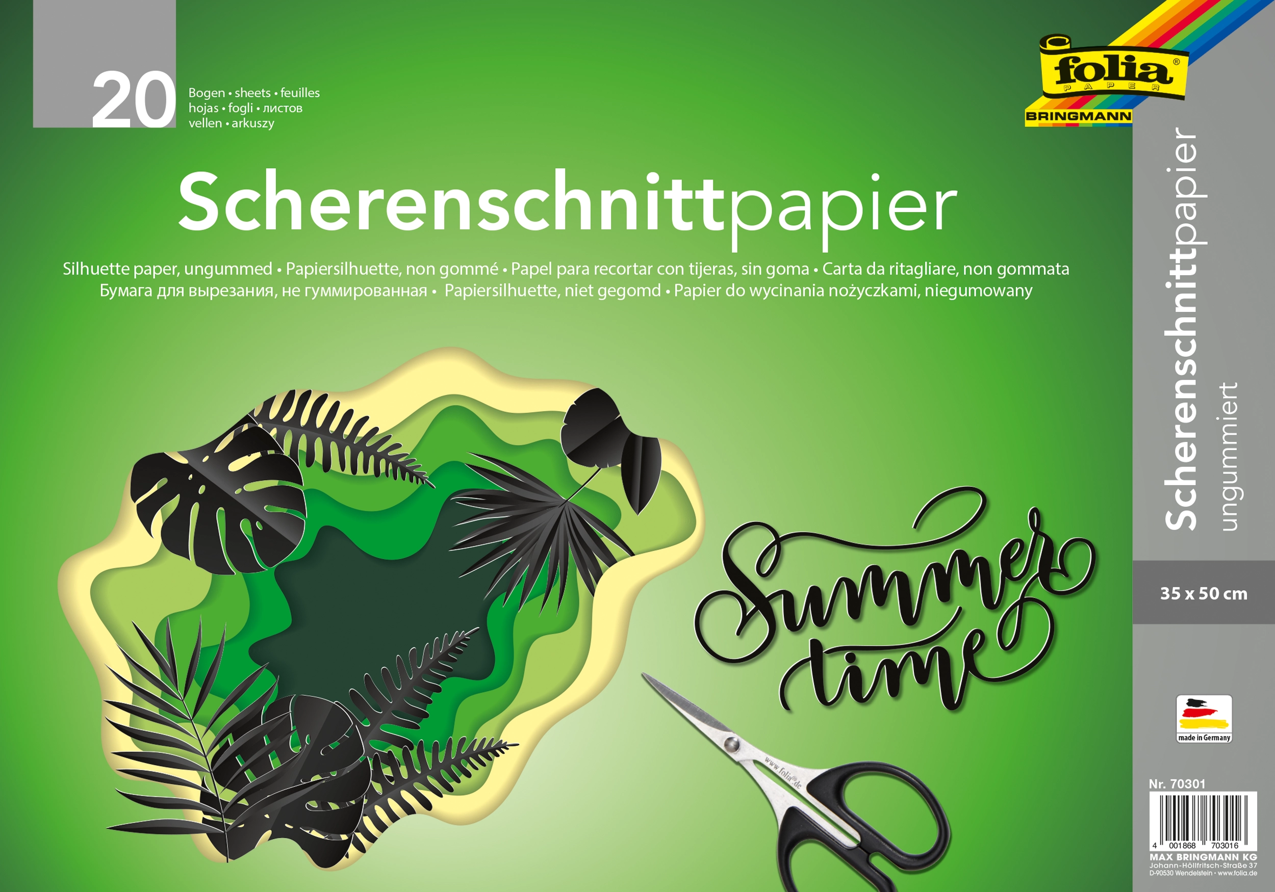 Scherenschnittpapier, Schwarz, Ungummiert, 35 x 50 cm, 80 g/m², 20 Blatt