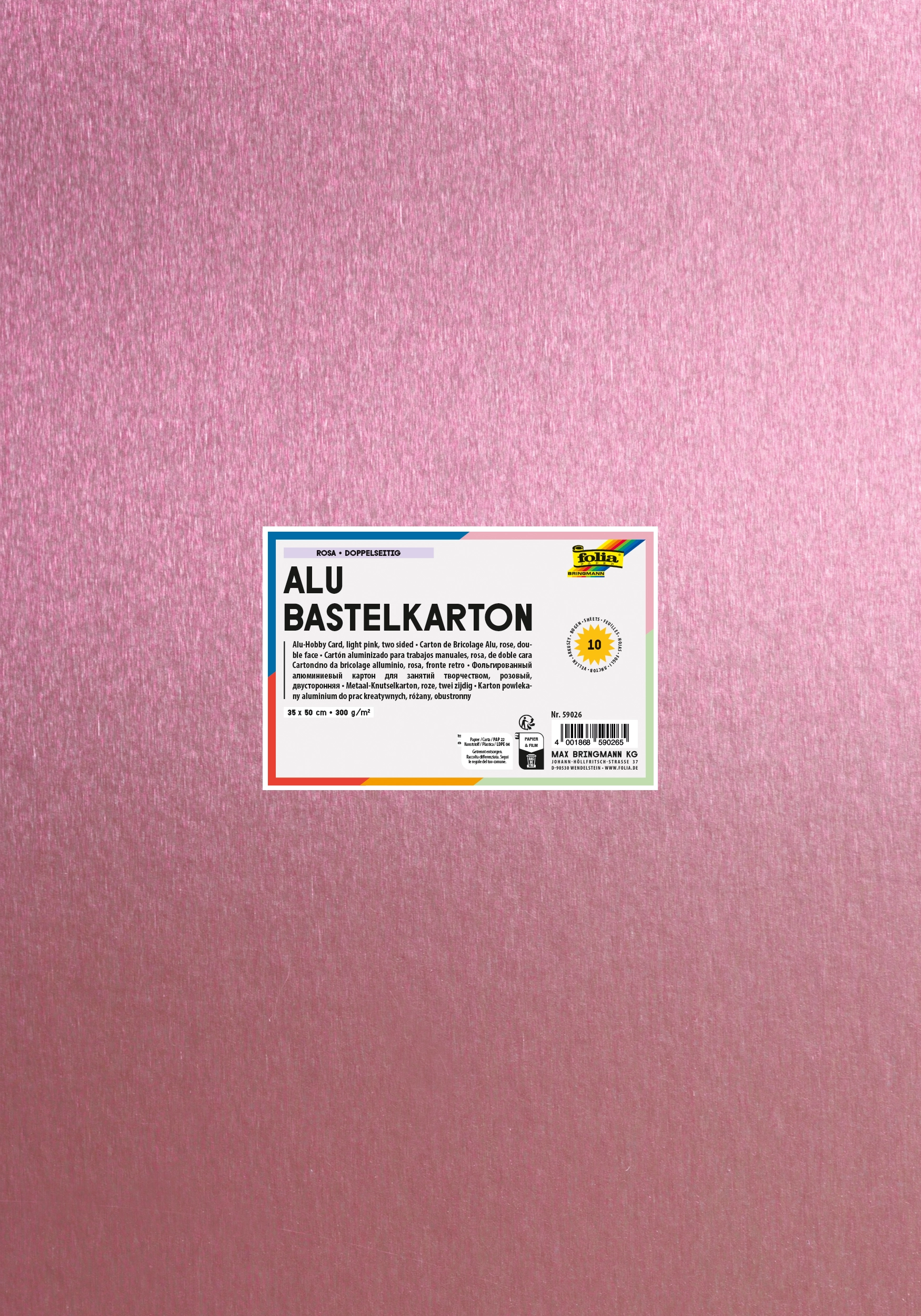 DIY Alu Bastelkarton, Rosa, 35 x 50 cm, 10 Blatt