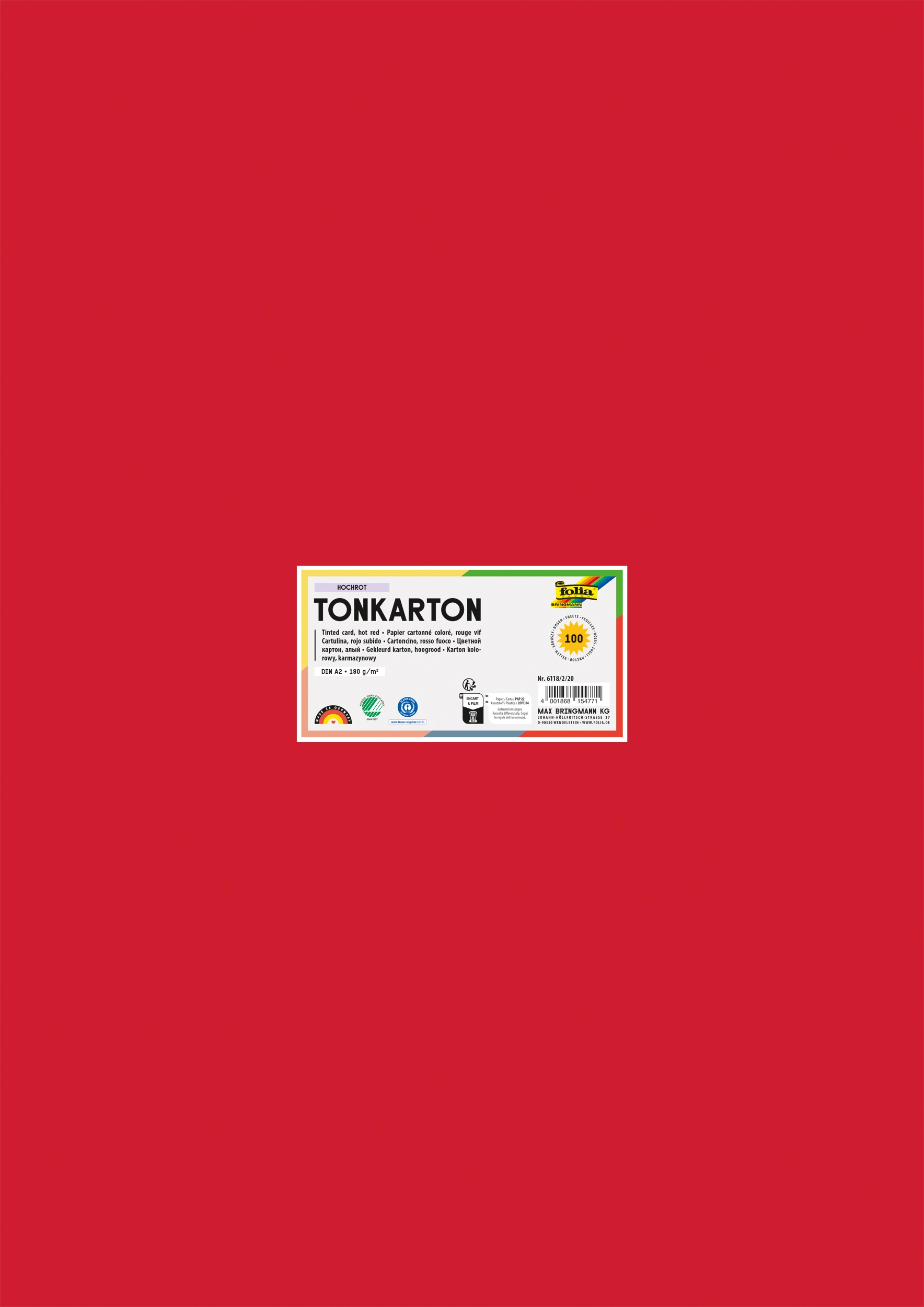 Tinted Card, Hot Red, DIN A2, 180 g/m², 100 sheets
