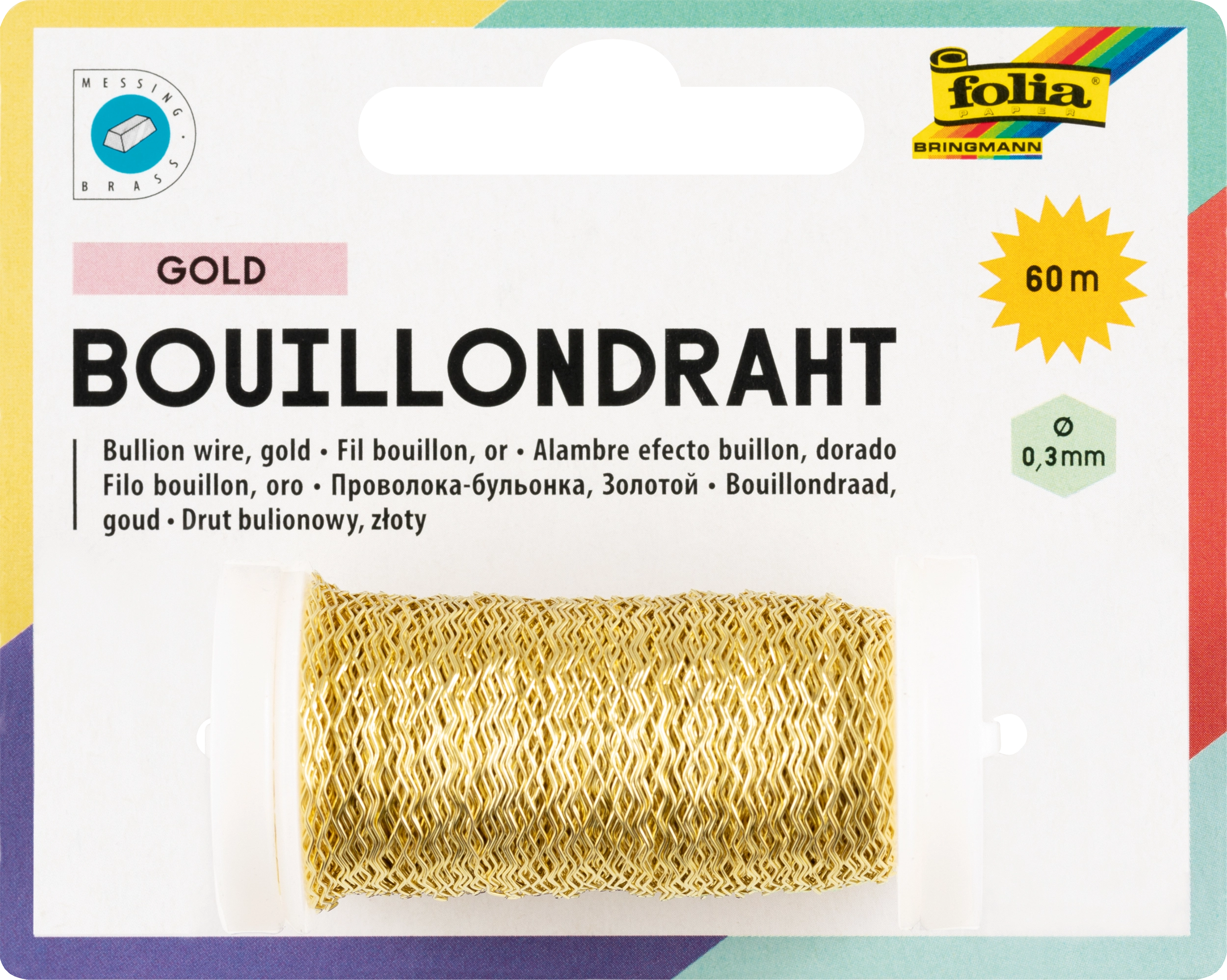 Bouillondraht, Gold, Ø 0,3 mm x 60 m, 1 Spule