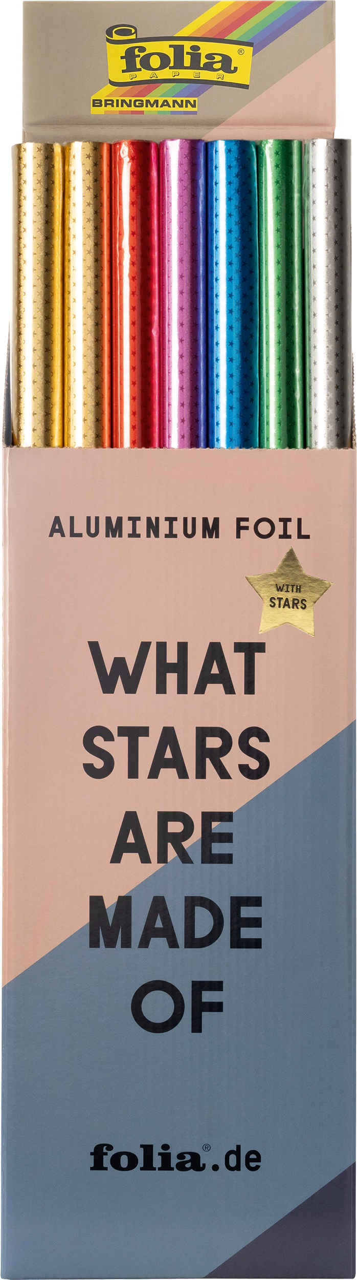 Alufolie Display, 6 Farben Sortiert, mit Sternchen, 50 x 78 cm, 50 Rollen