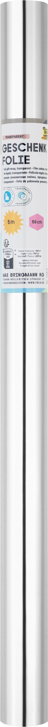 Geschenkfolie, Transparent, Blanko, 50 cm x 5 m, 1 Rolle