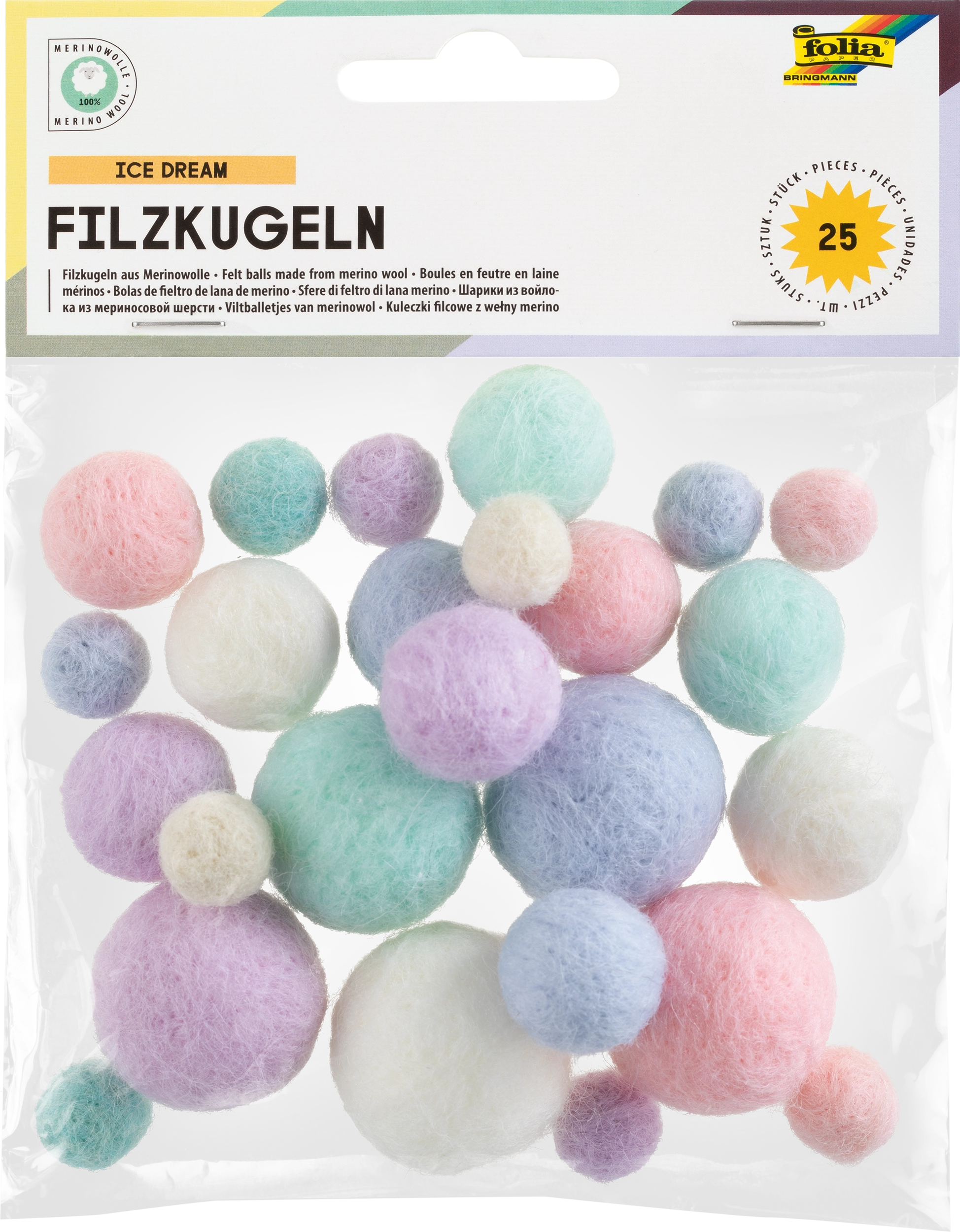 Filzkugeln , Ice Dream, Ø 1, 2, 3 cm, 25 Stück