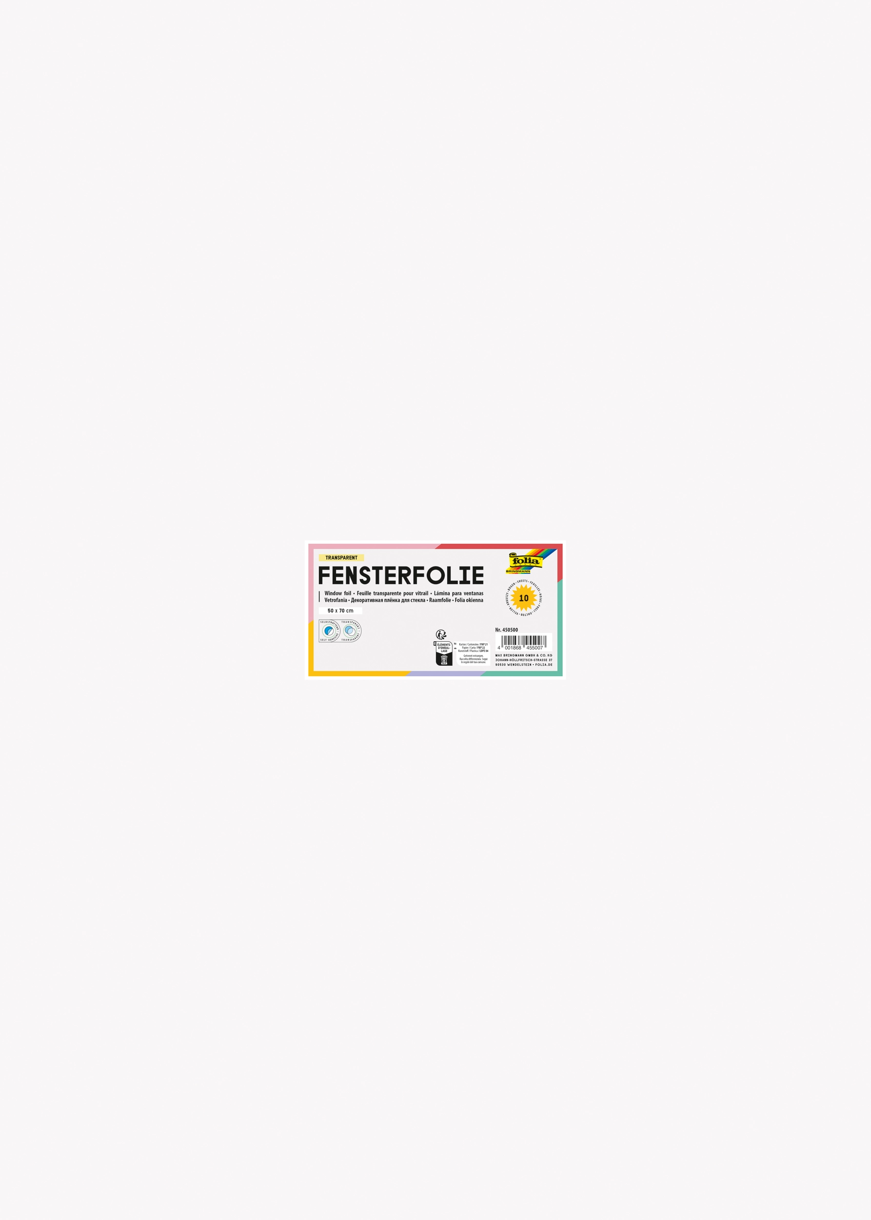 Fensterfolie, Farblos, Transparent, Selbsthaftend, 50 x 70 cm, 10 Blatt