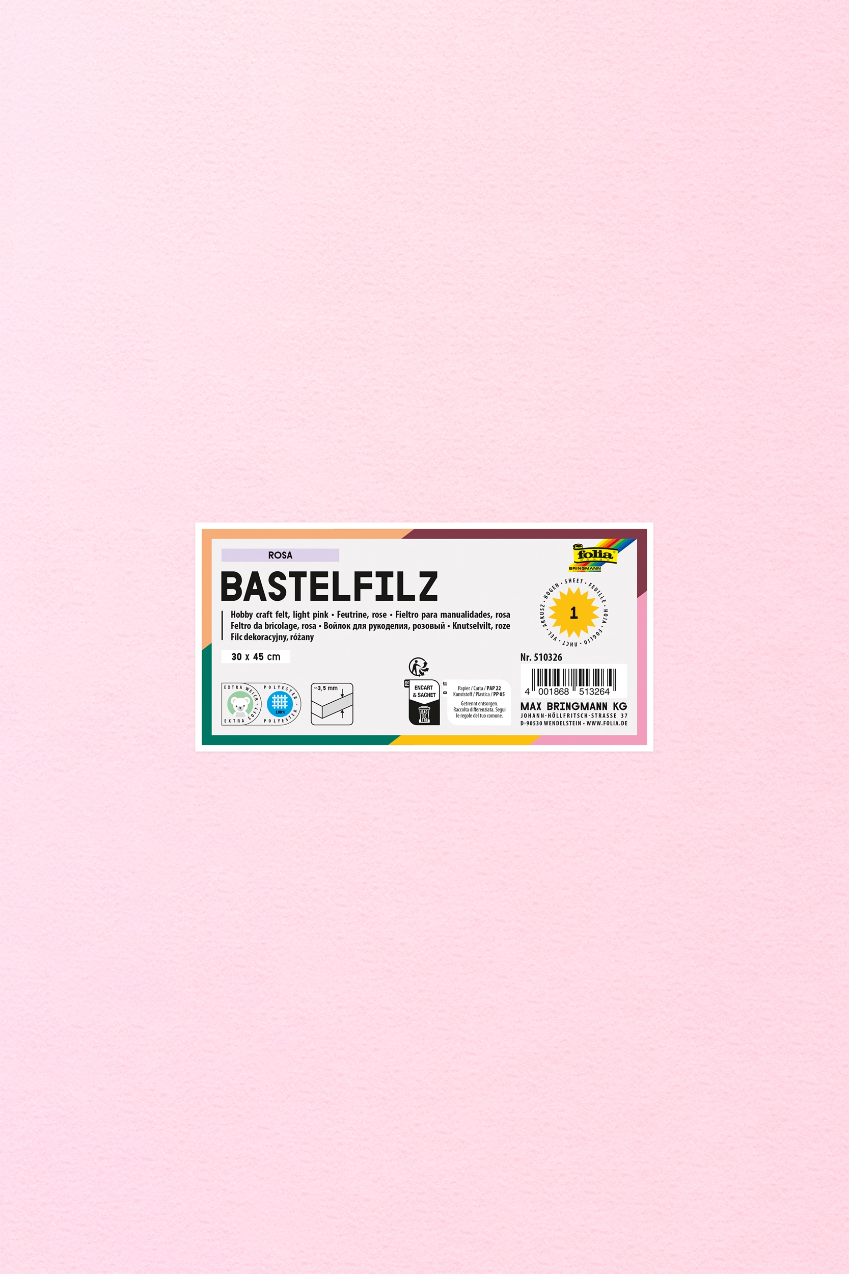 Bastelfilz, Rosa, 30 x 45 cm, 1 Blatt